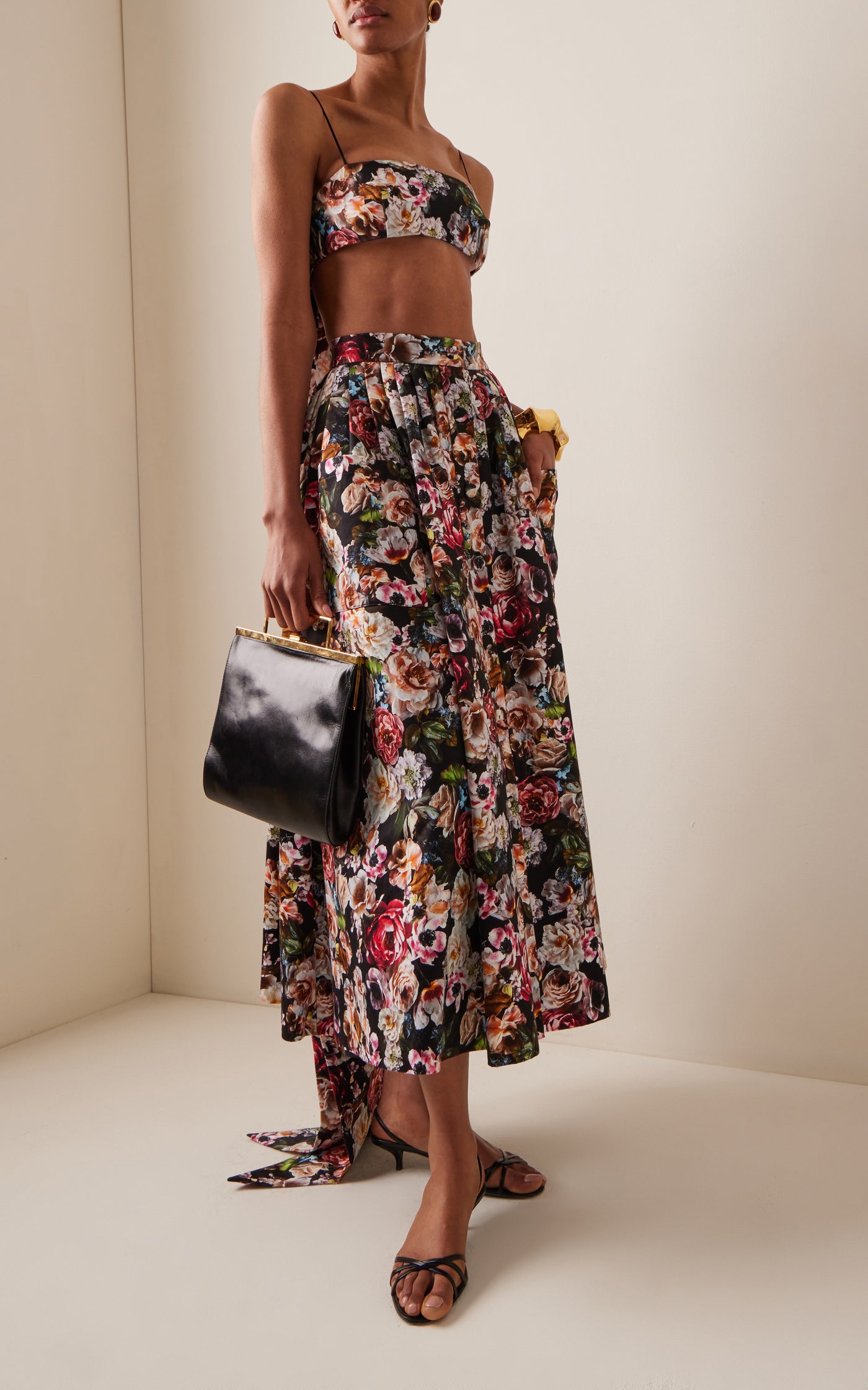 Floral Duchess Satin Midi Skirt