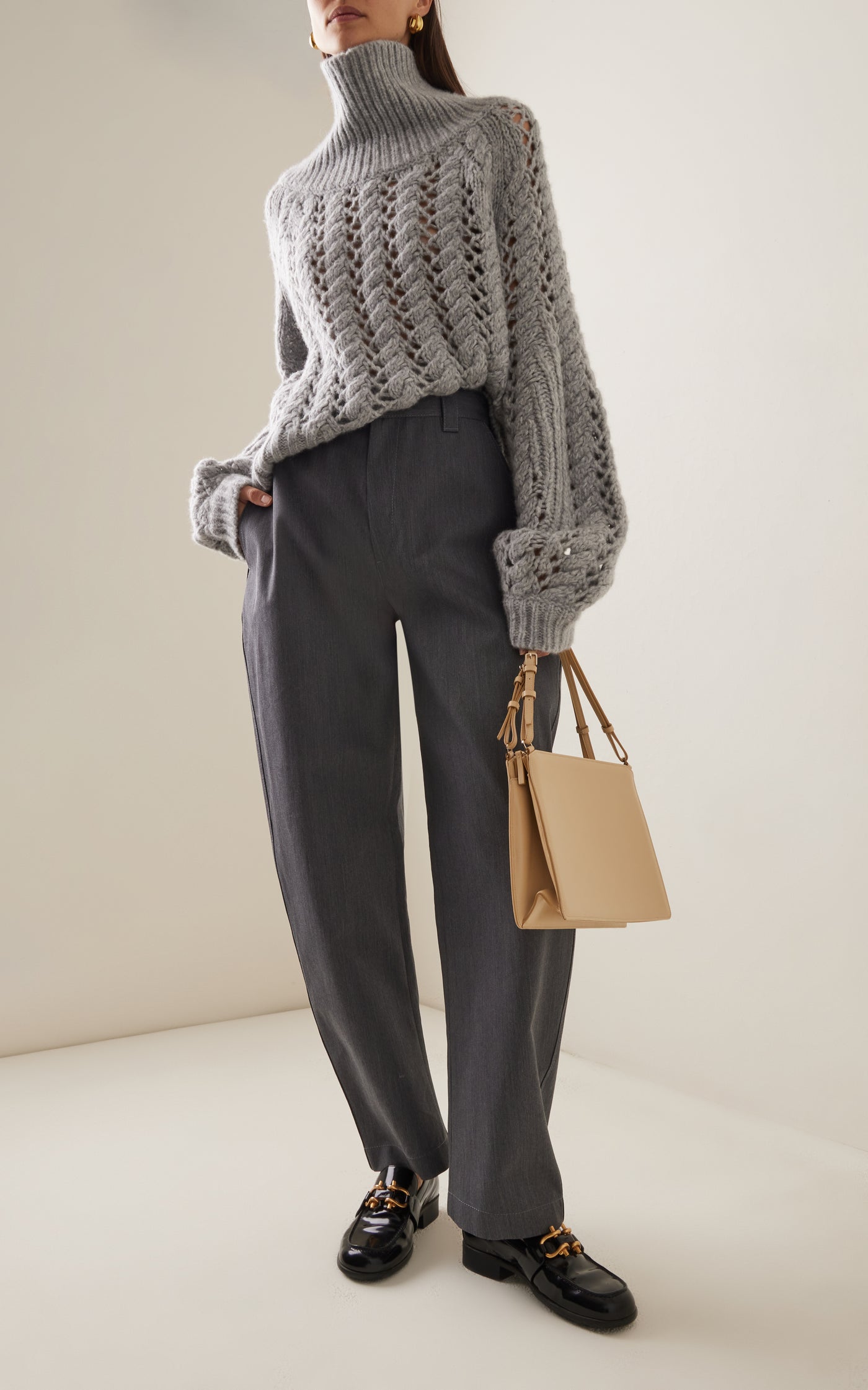 Open Knit Cashmere Turtleneck Sweater