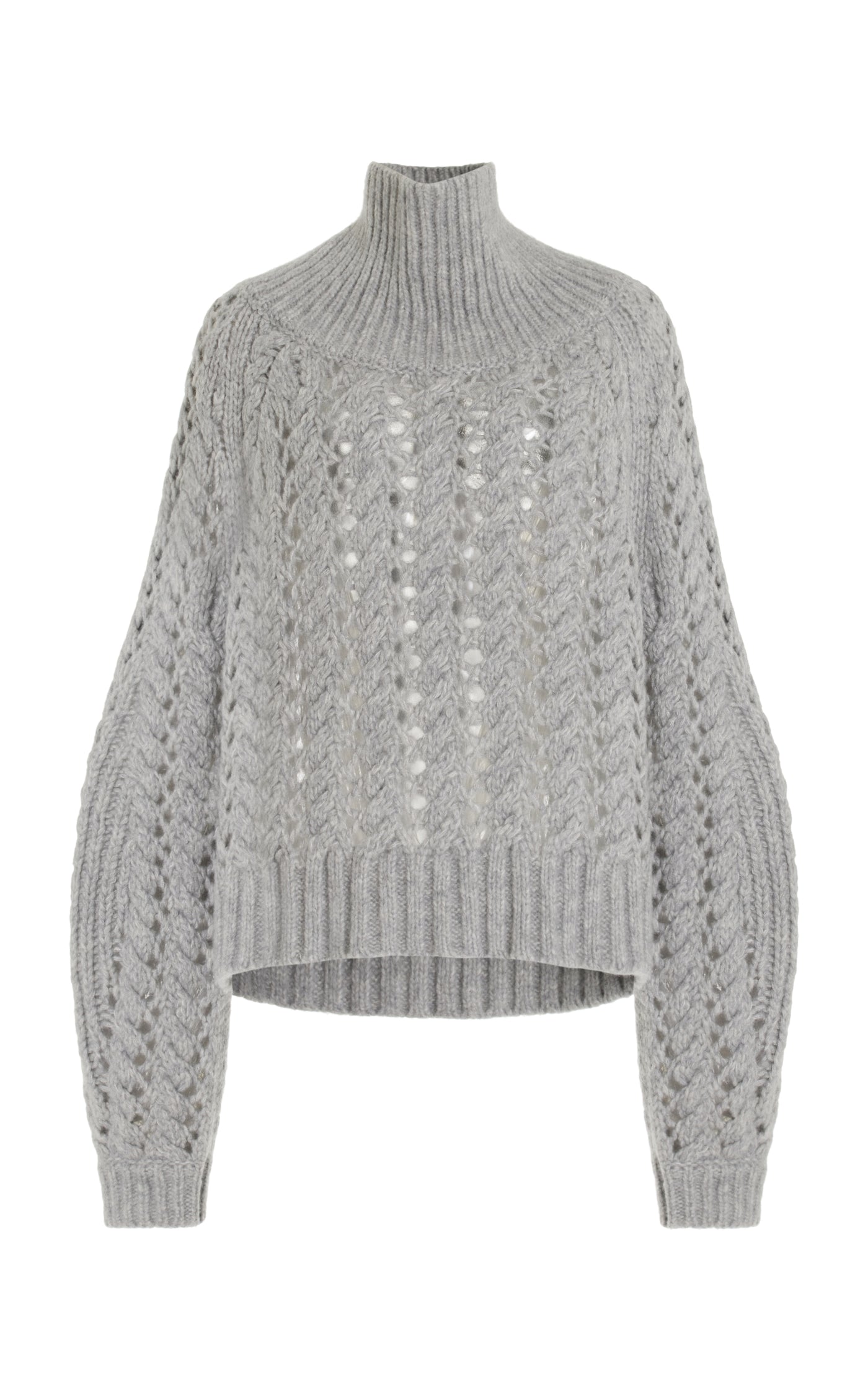 Open Knit Cashmere Turtleneck Sweater