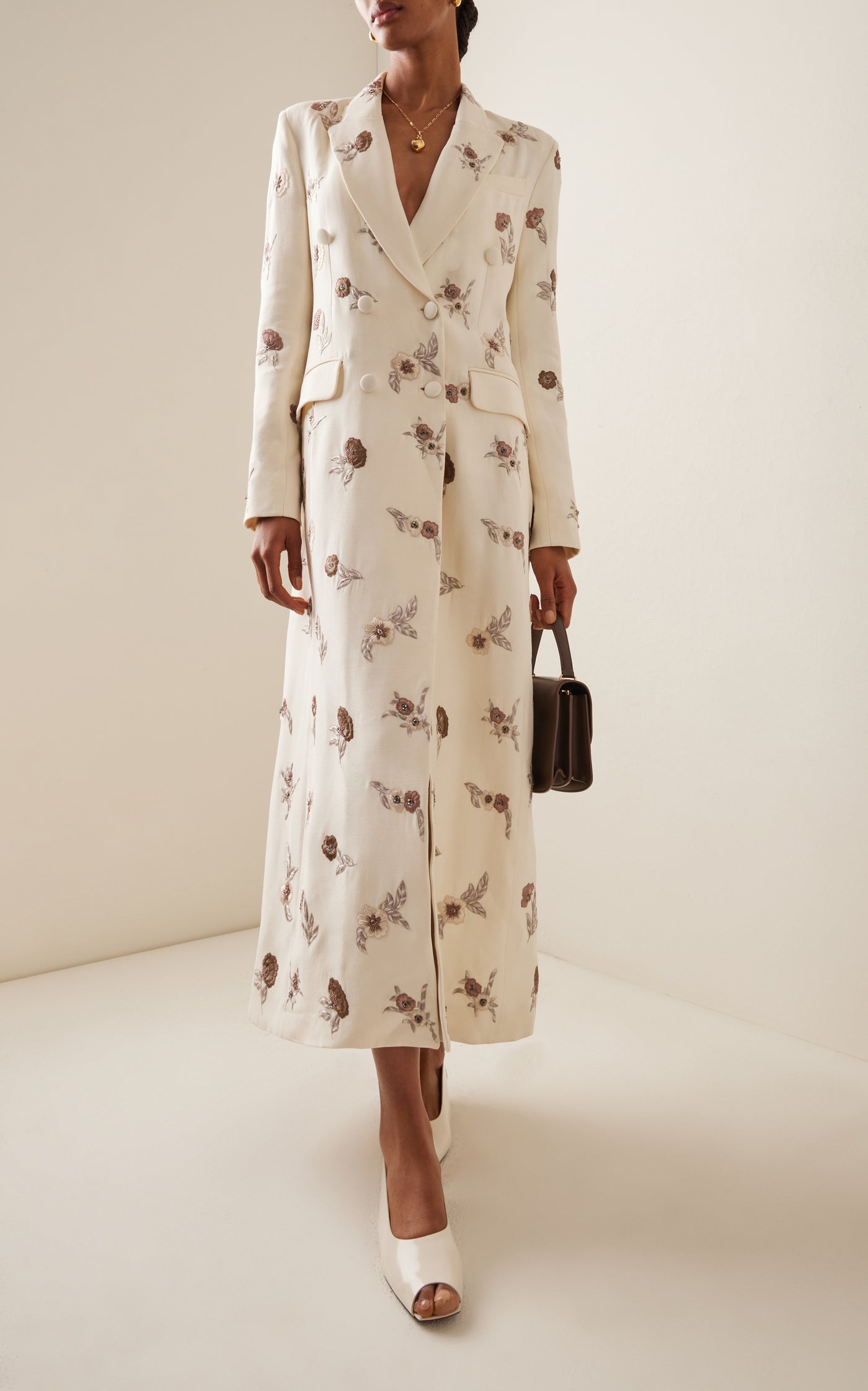 Manteau Embroidered Silk-Wool Coat