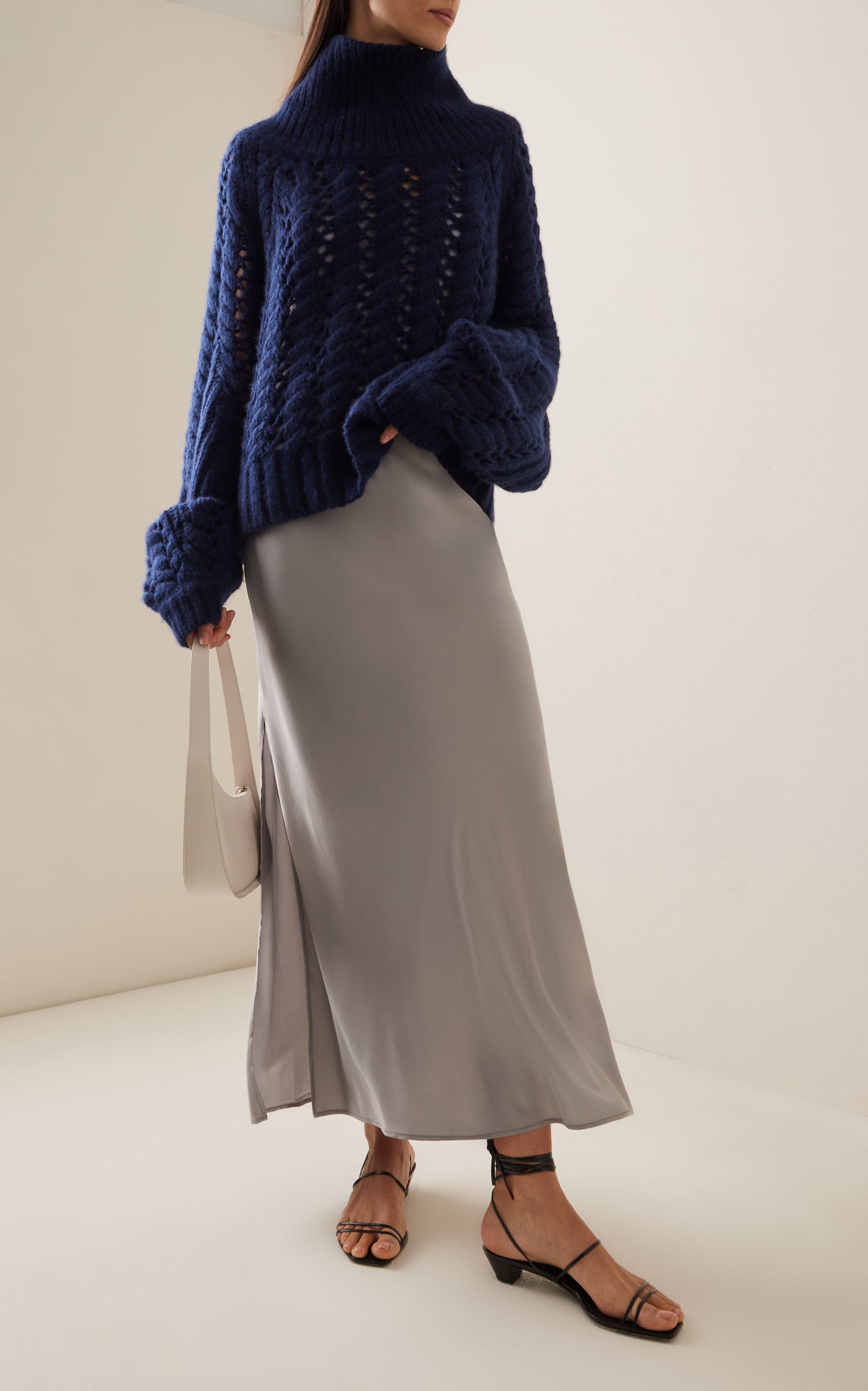 Open Knit Cashmere Turtleneck Sweater