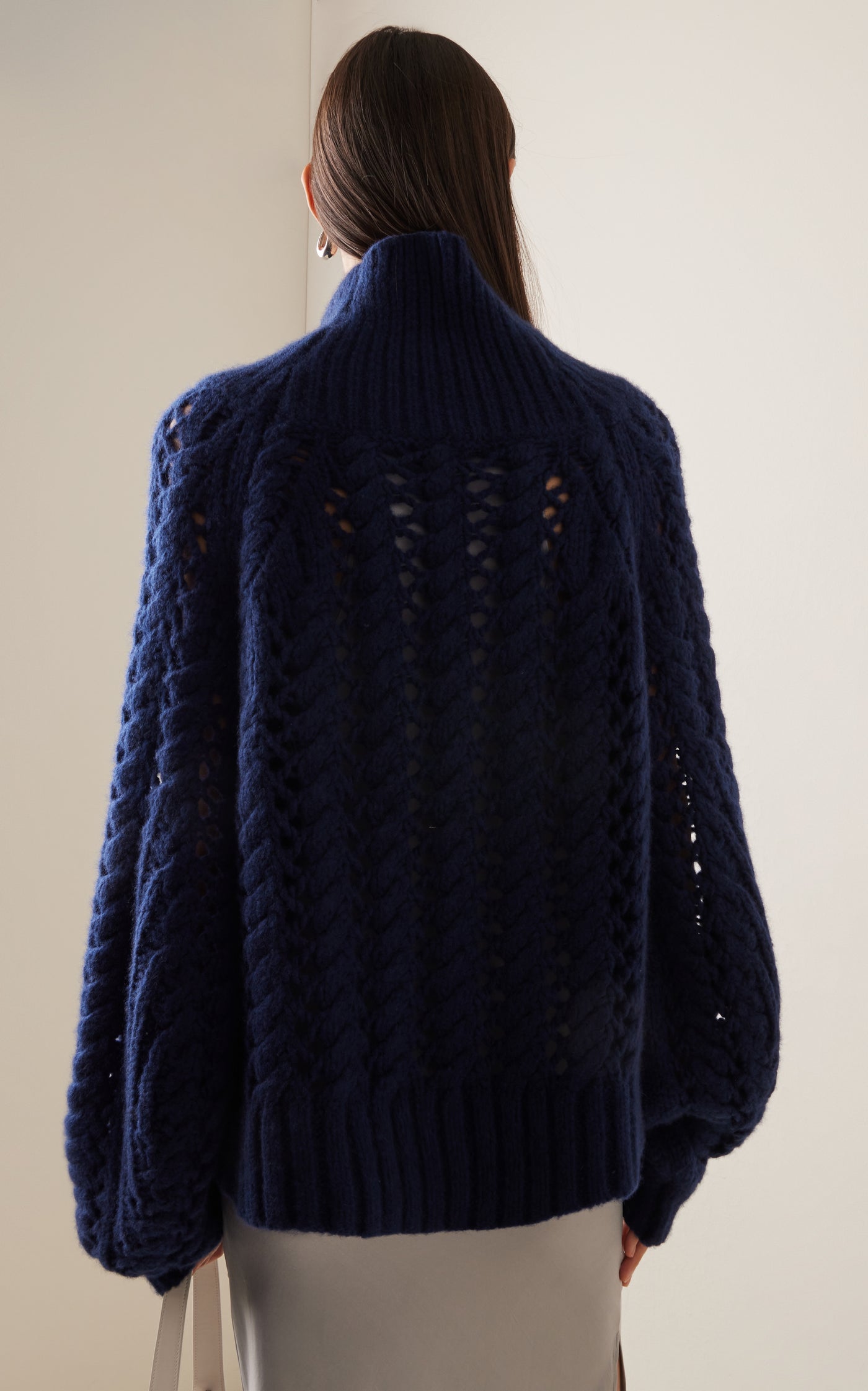 Open Knit Cashmere Turtleneck Sweater