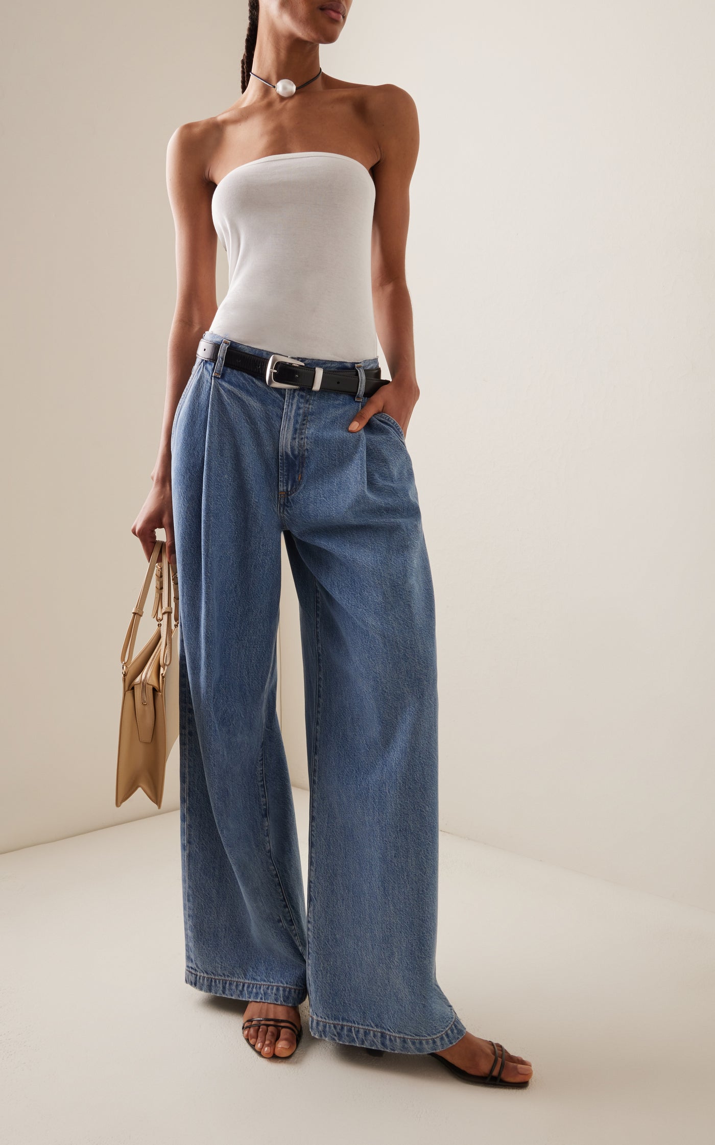 Ellis Pleated Denim Wide-Leg Trousers