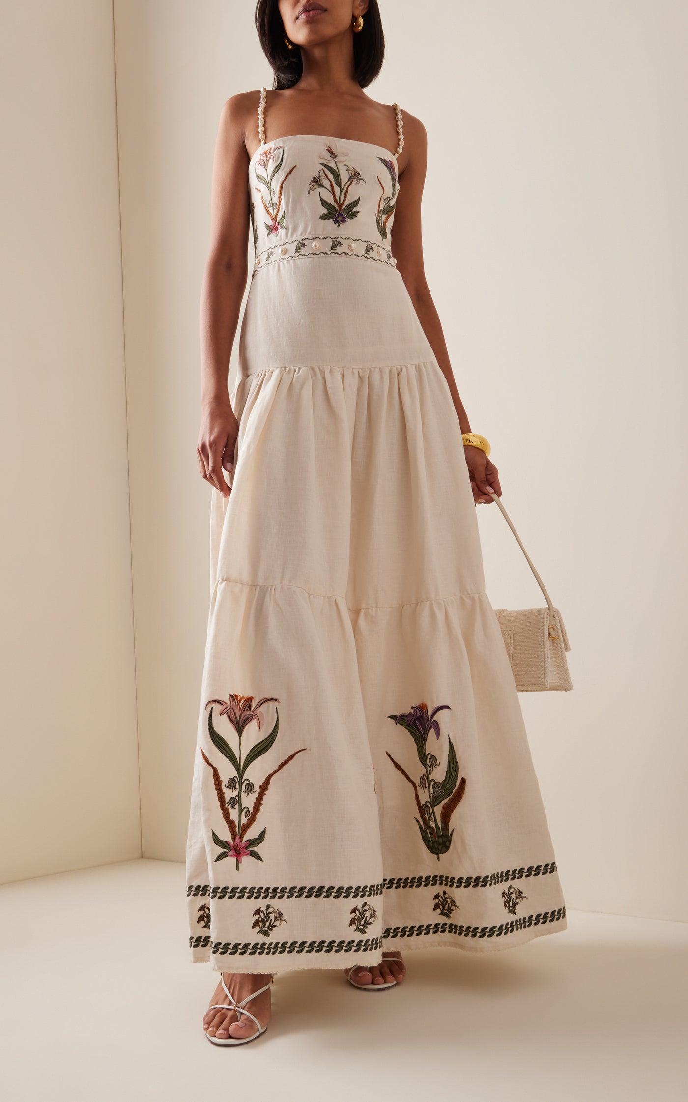Lima Embroidered Linen Maxi Dress