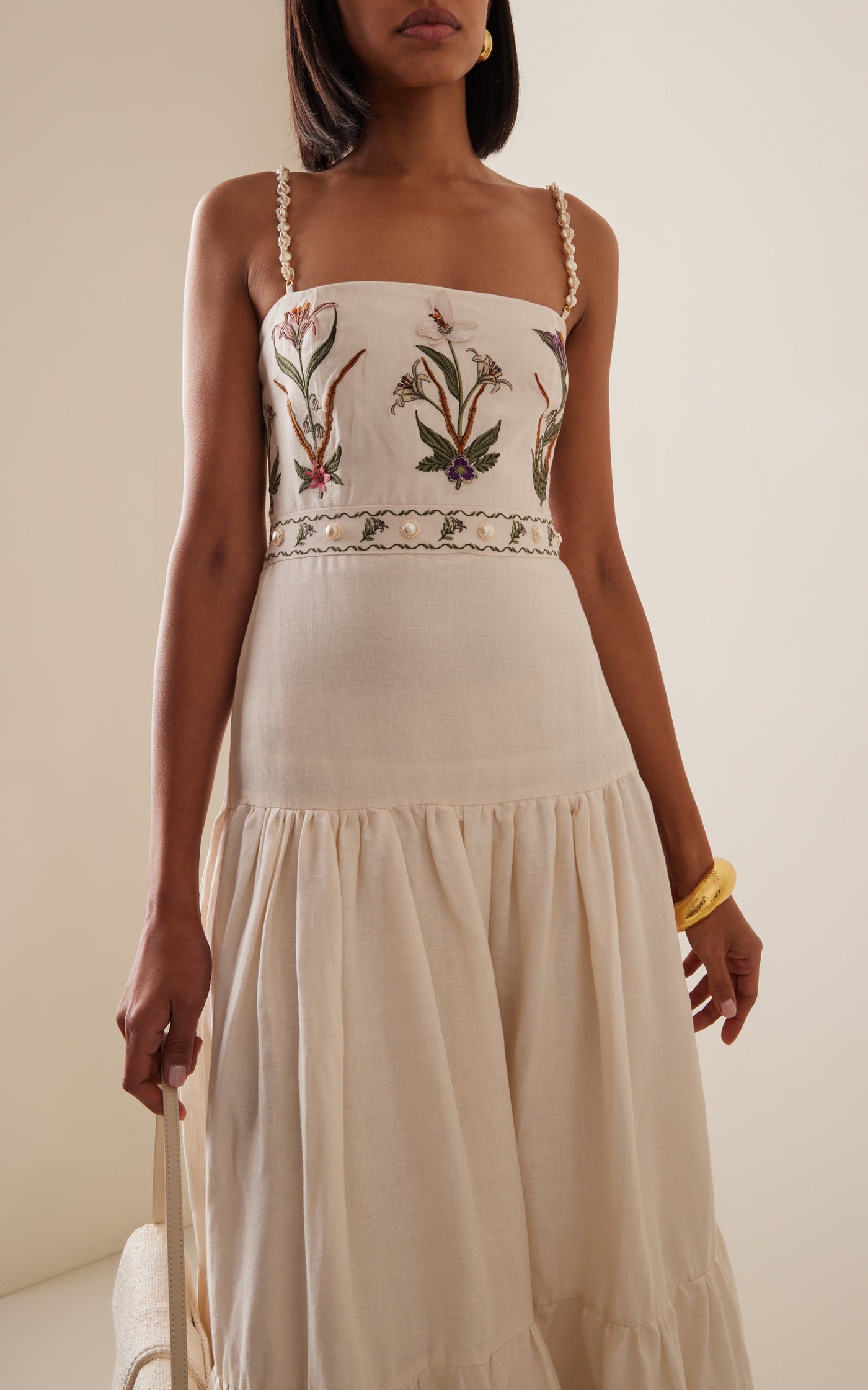 Lima Embroidered Linen Maxi Dress