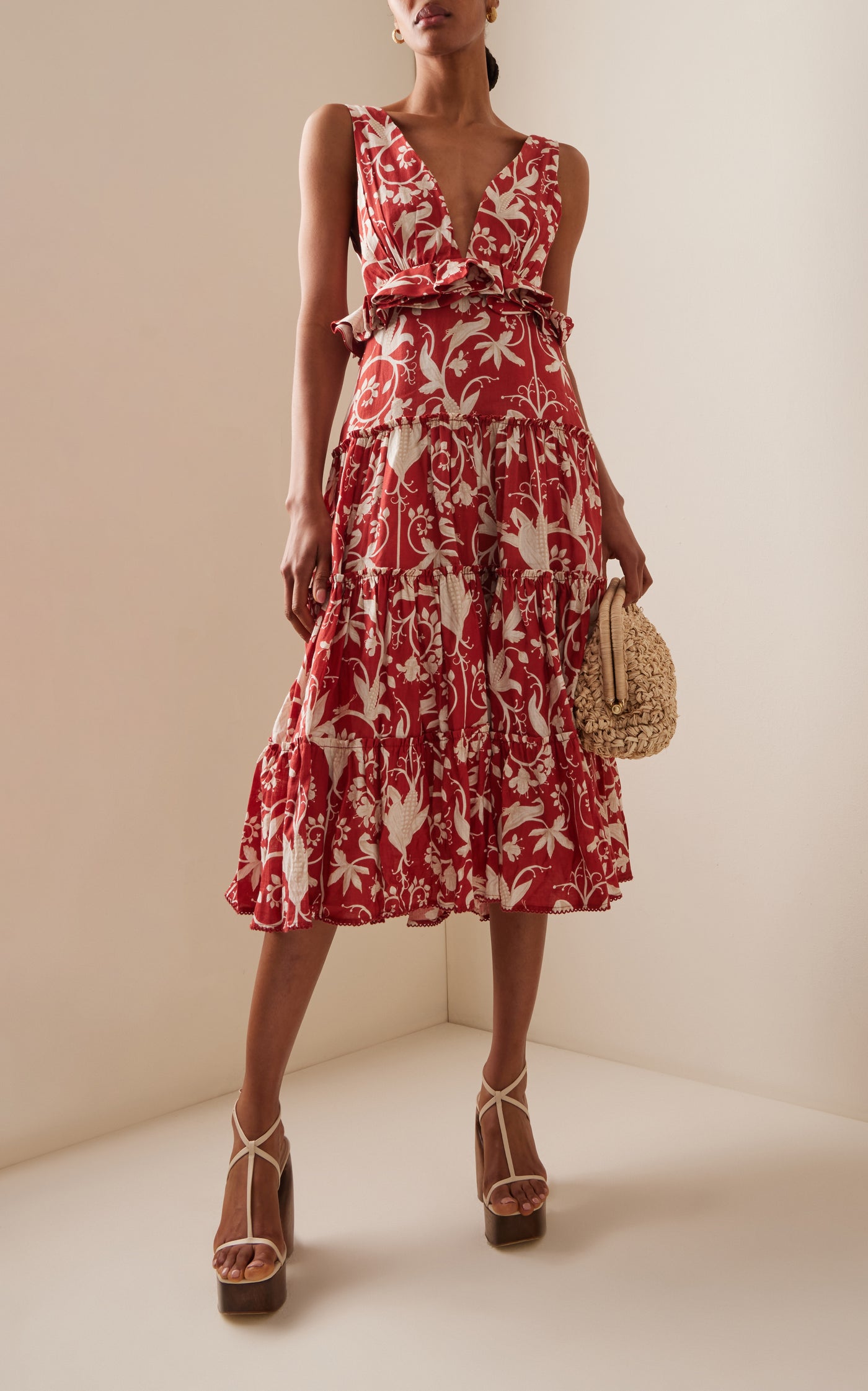 Lago Maiz Tiered Linen Midi Dress