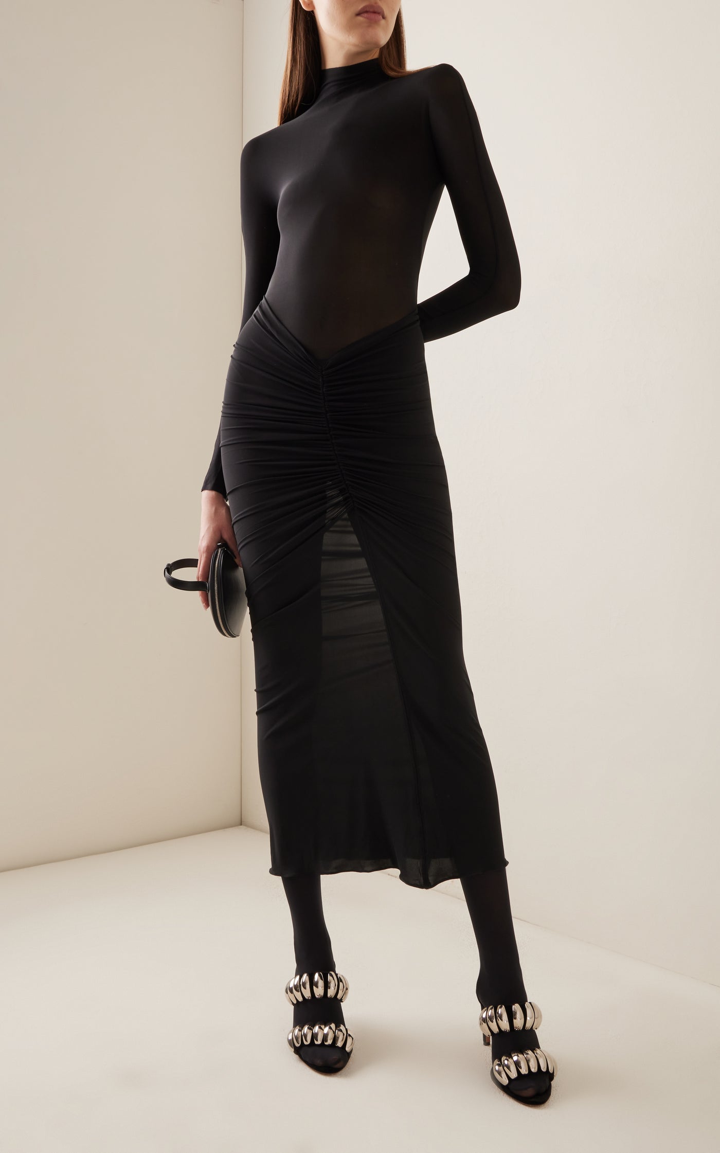 Gathered Jersey Midi Dress