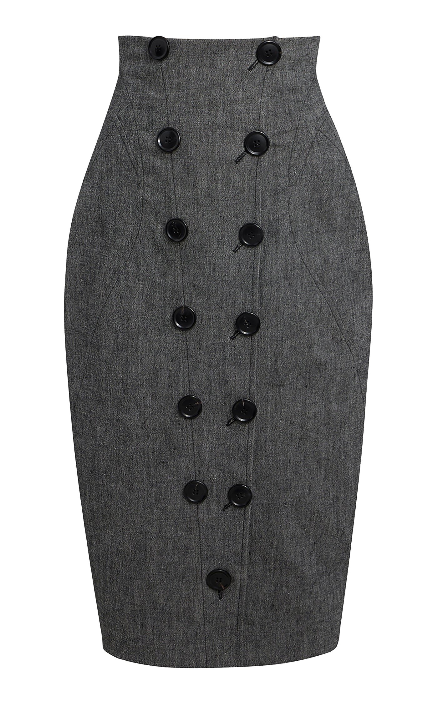 Button-Detailed Linen Midi Pencil Skirt