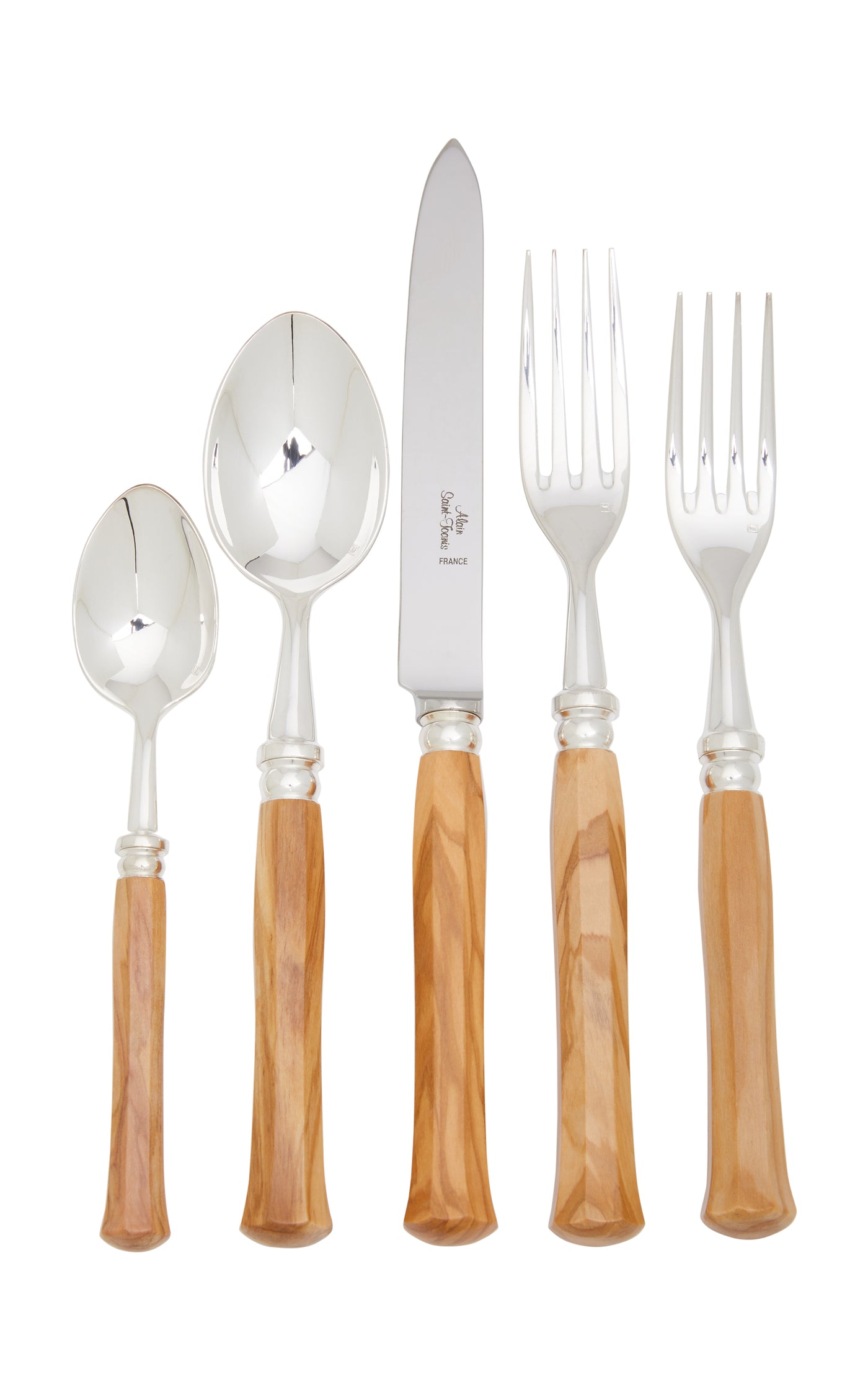 Riviera Olivewood Silver-Plated Five-Piece Silverware Set