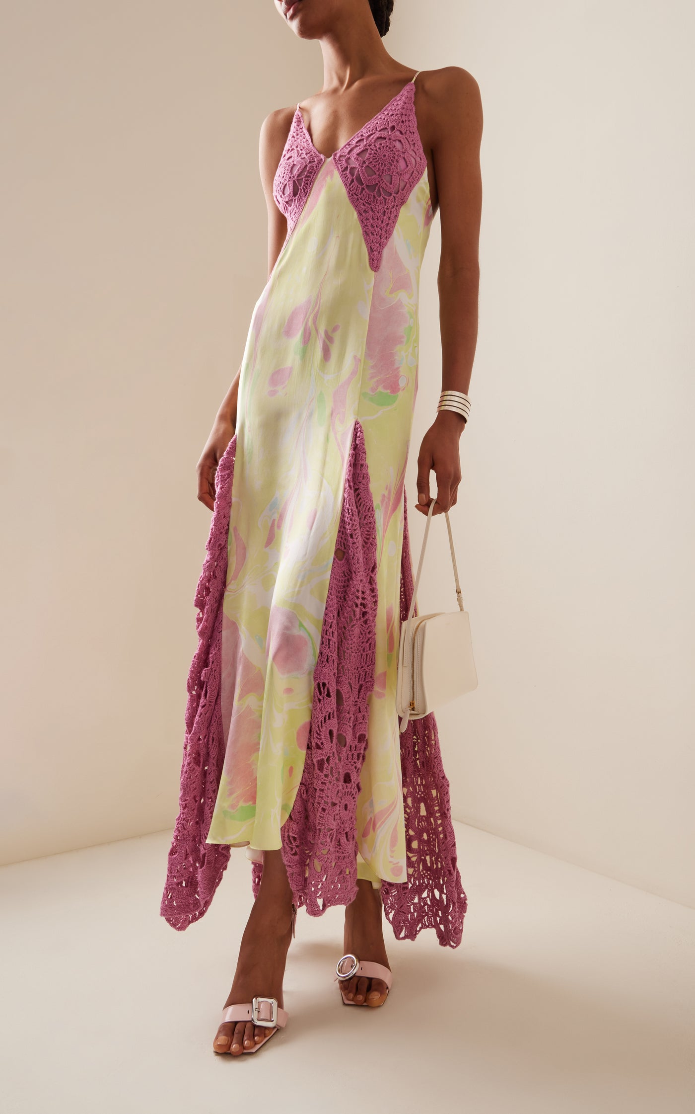 Crochet-Detailed Silk Midi Gown
