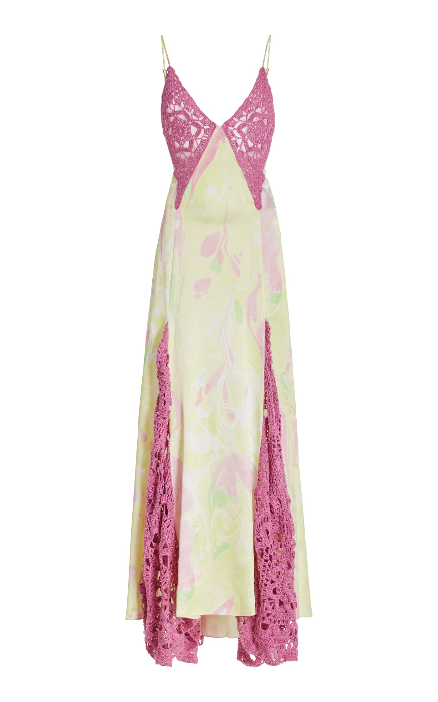 Crochet-Detailed Silk Midi Gown