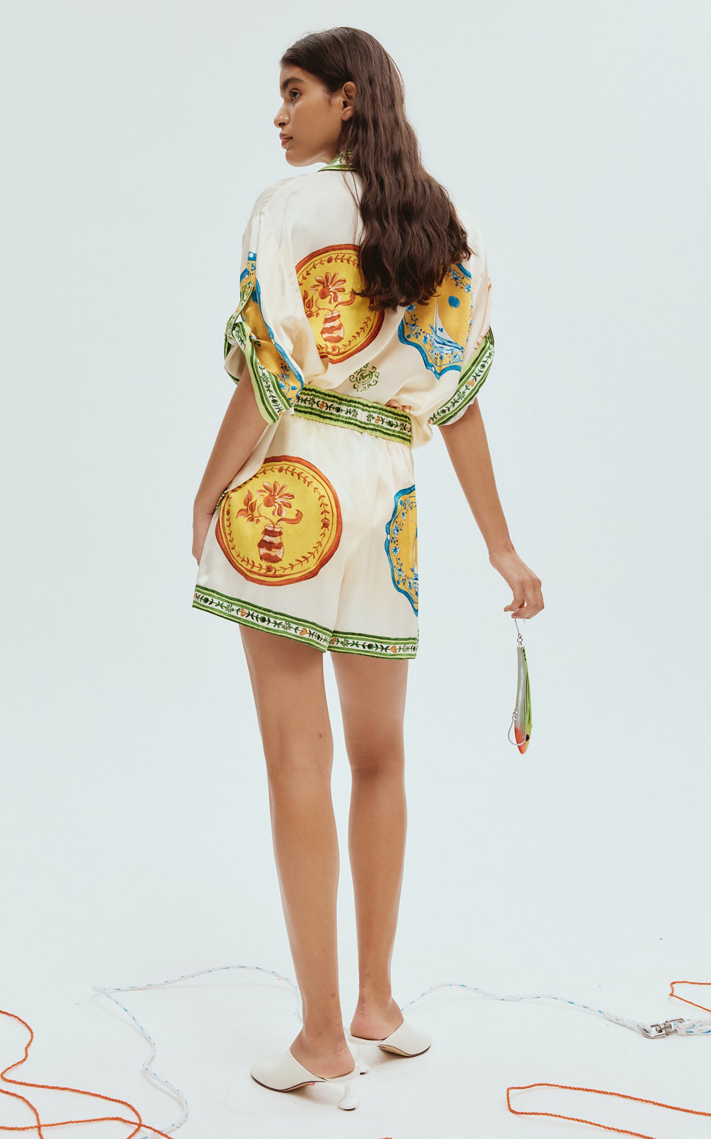 Porcelain Printed Silk-Satin Shirt