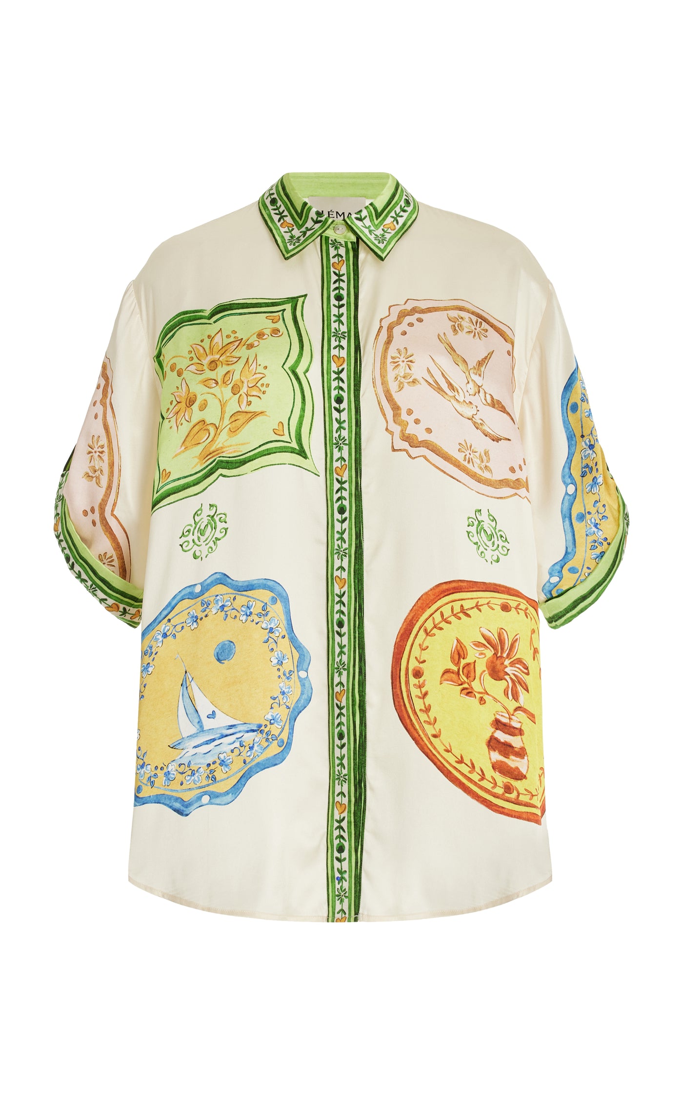Porcelain Printed Silk-Satin Shirt