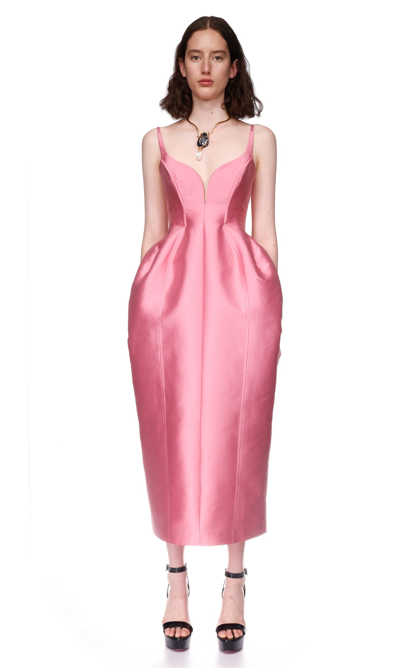 Priscilla Sculpted Taffeta Midi Dress