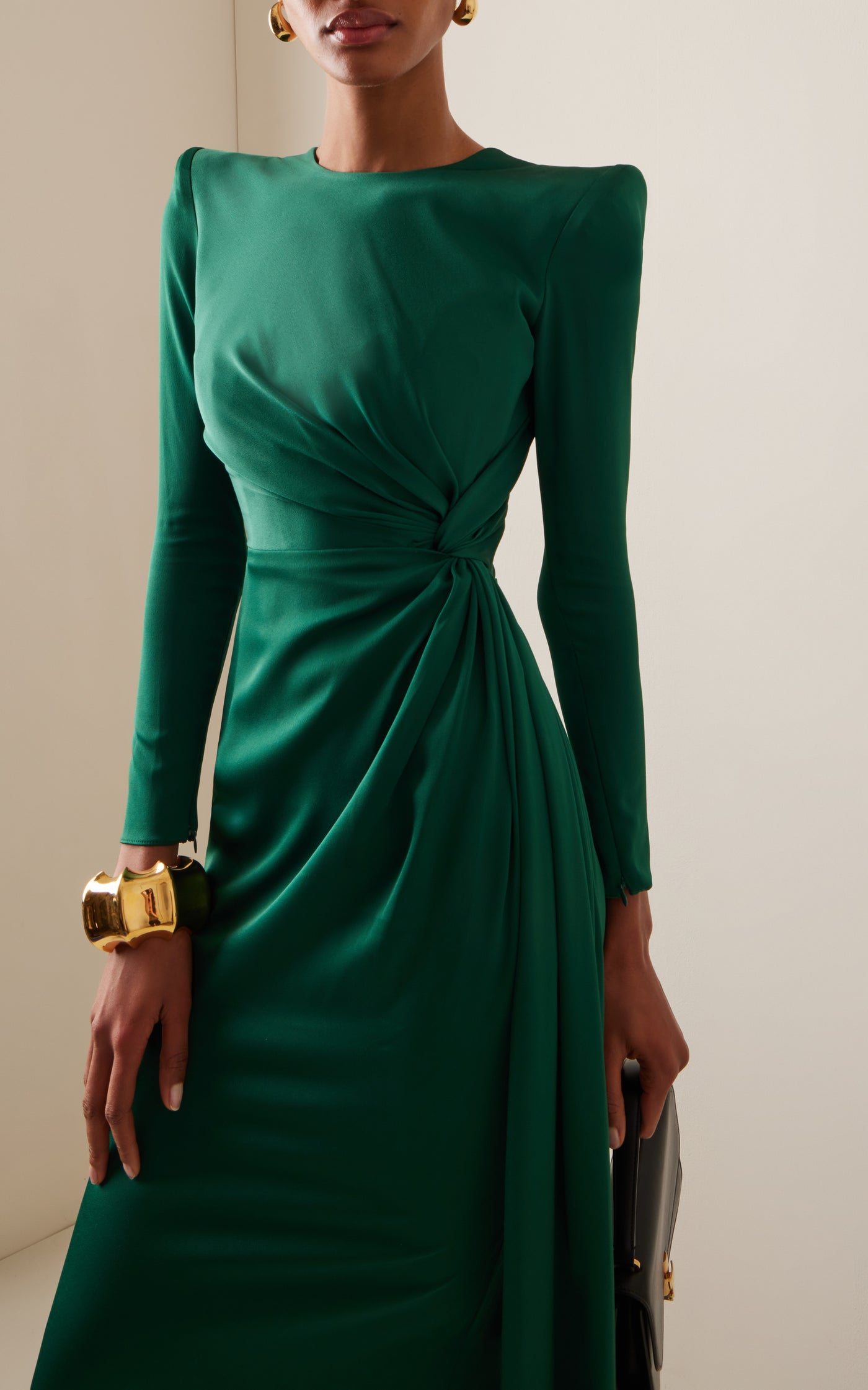 Twisted Satin-Crepe Midi Dress