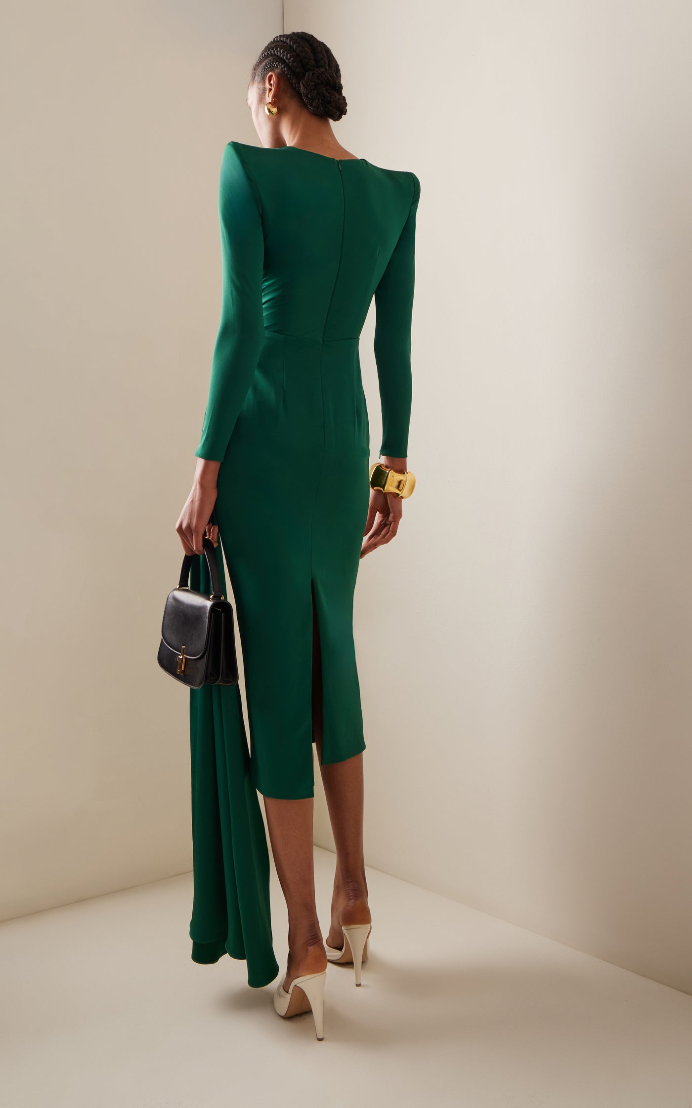 Twisted Satin-Crepe Midi Dress