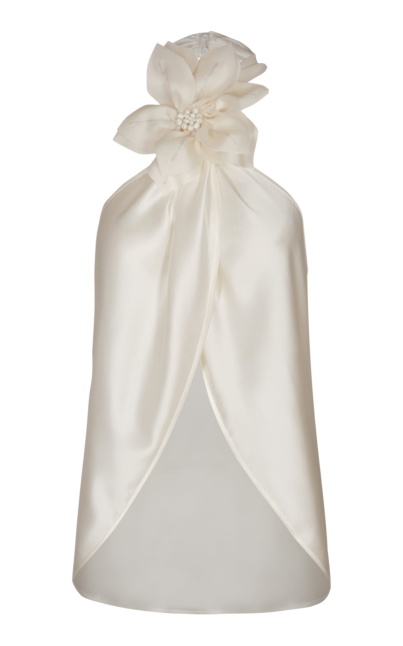 Patronal Floral-Appliquéd Silk Halter Top