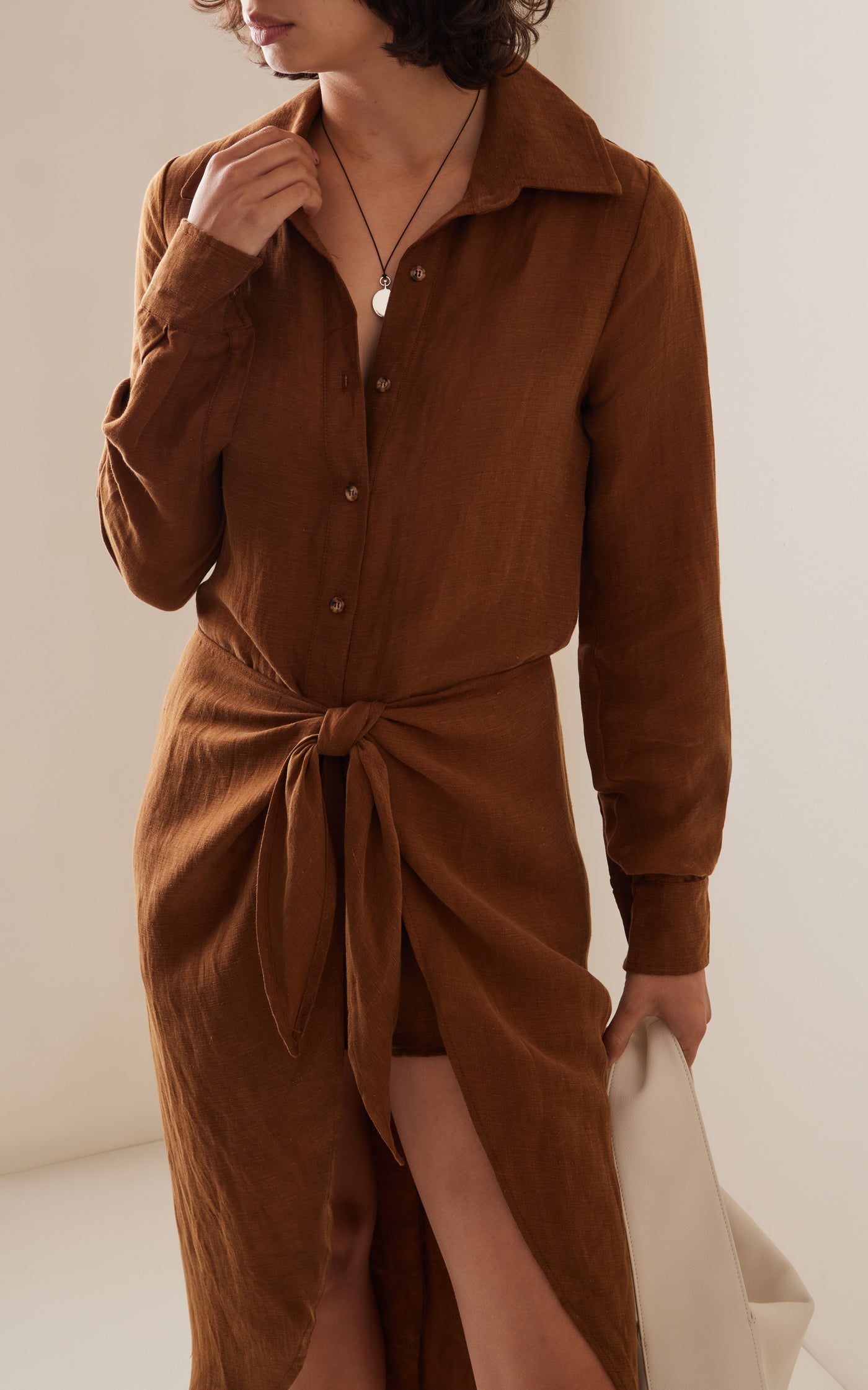 The L.A. Linen-Blend Midi Wrap Shirt Dress