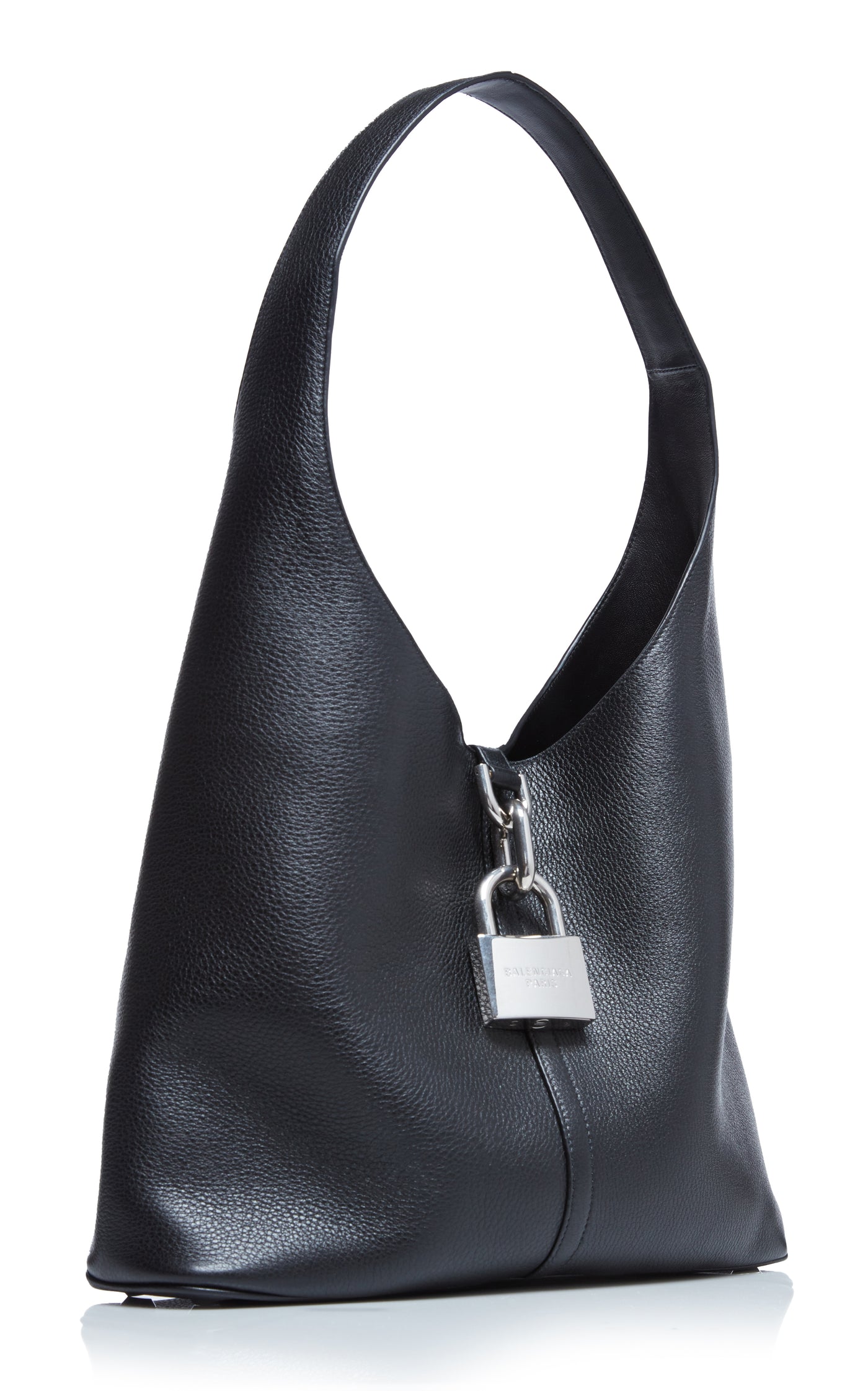 Lock-Detailed Leather Hobo Bag