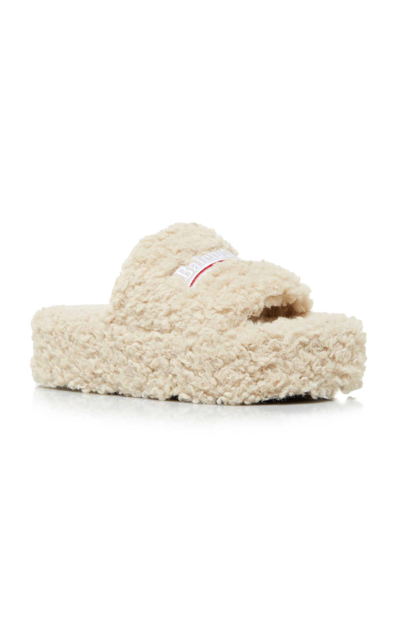 Faux Shearling Platform Slide Sandals