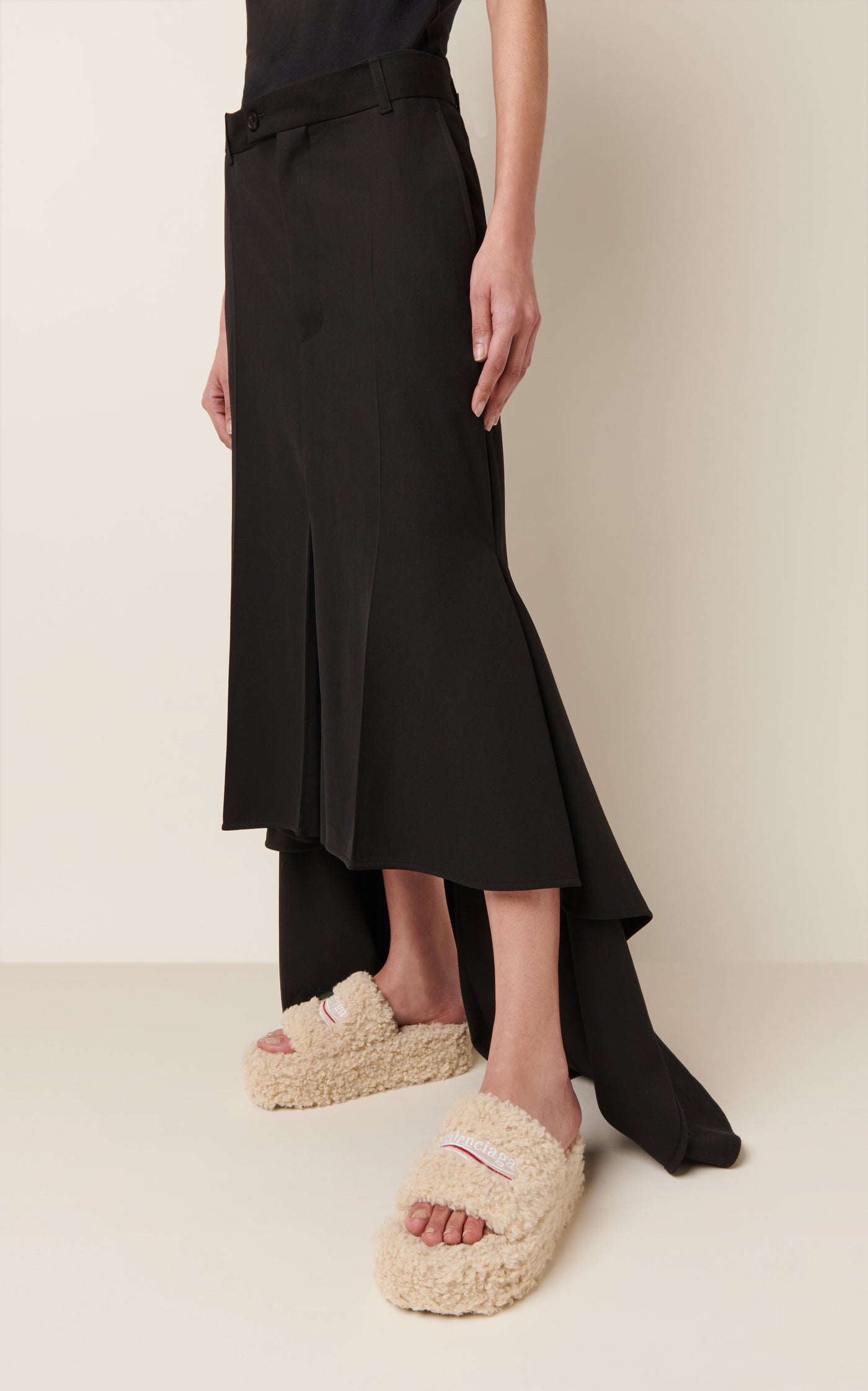 Faux Shearling Platform Slide Sandals
