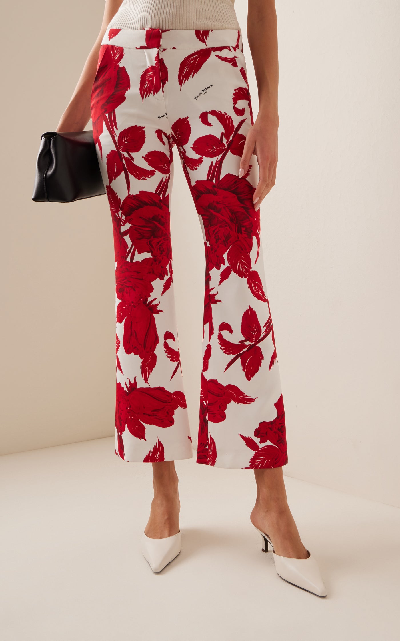 Cropped Floral Low-Rise Crepe Flared Pants