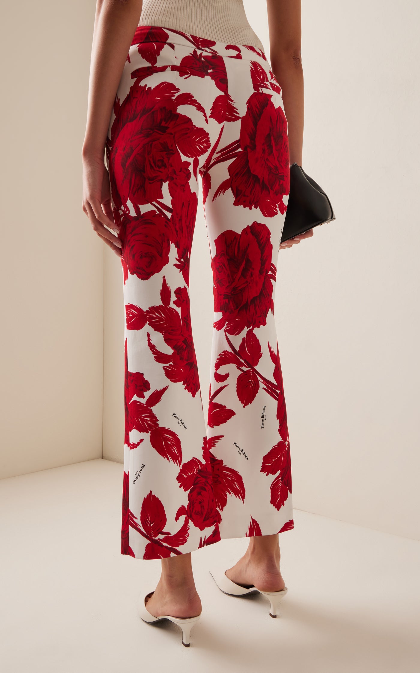 Cropped Floral Low-Rise Crepe Flared Pants