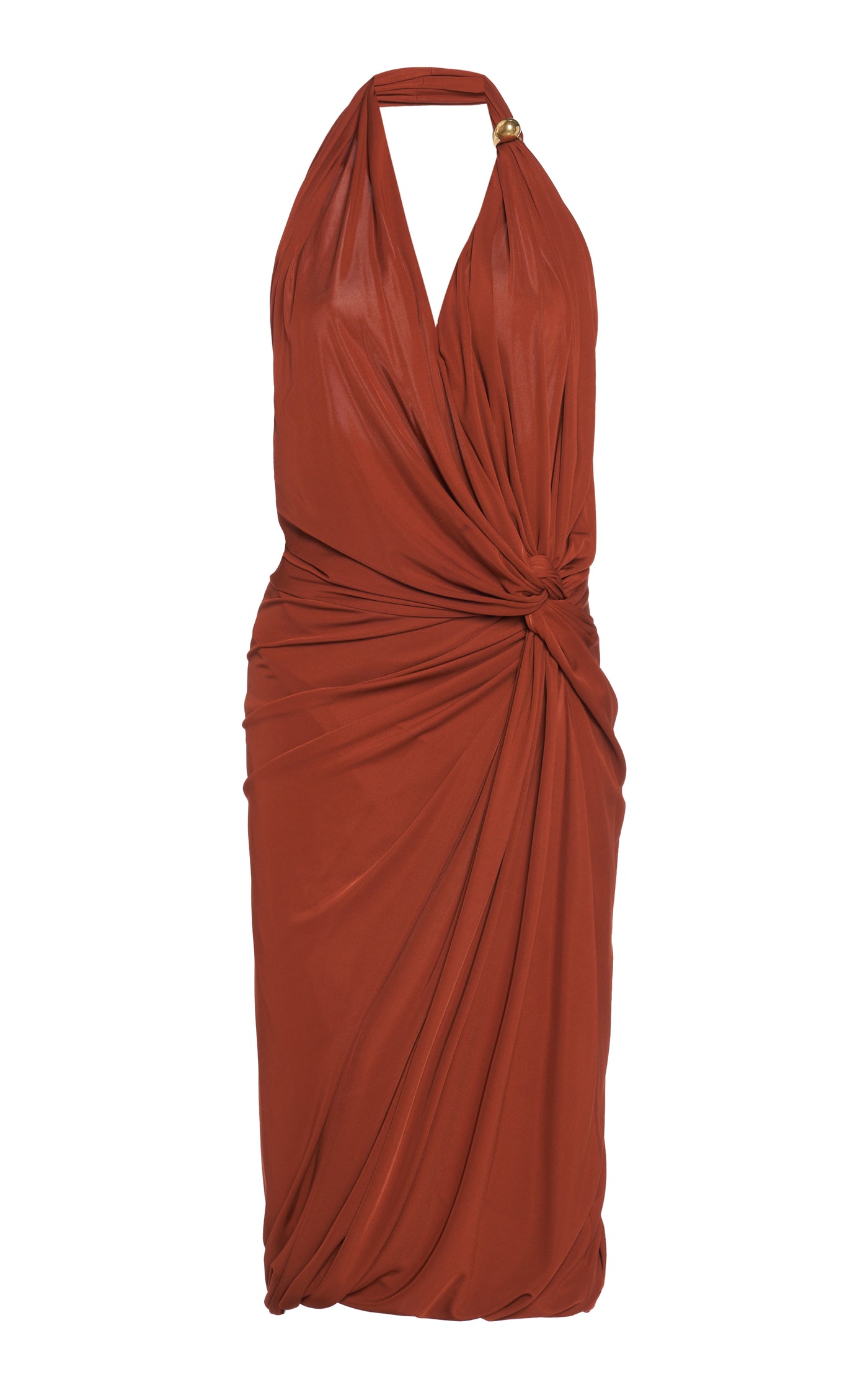 Draped Jersey Midi Halter Dress