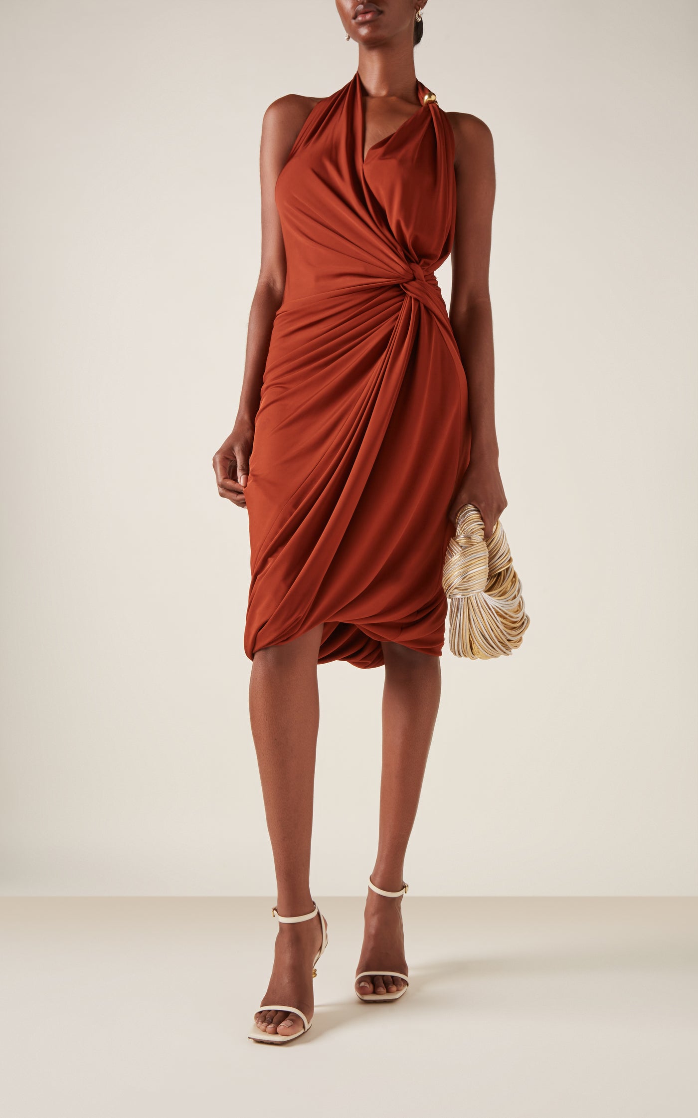 Draped Jersey Midi Halter Dress
