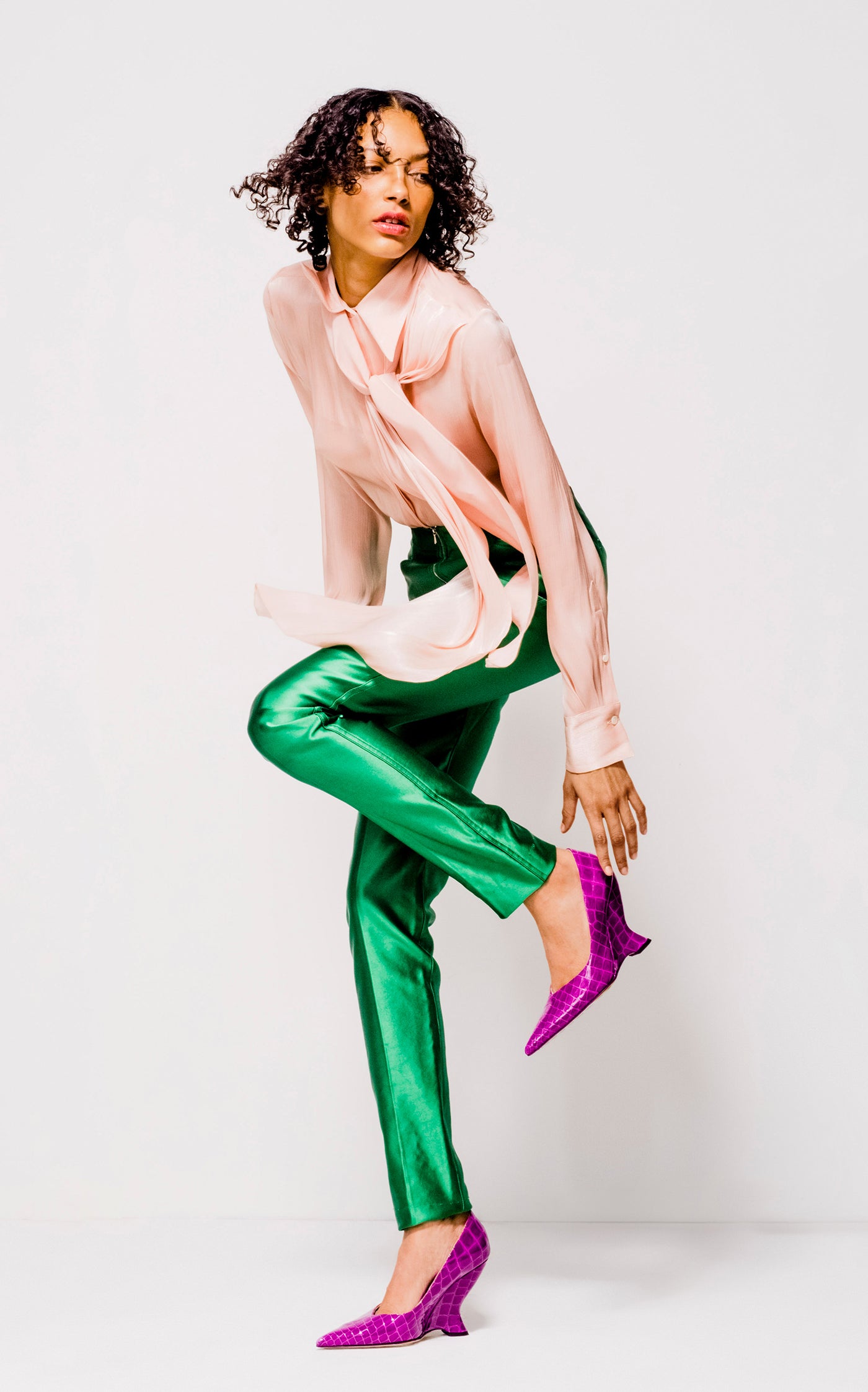 Croc-Embossed Leather Wedge Pumps