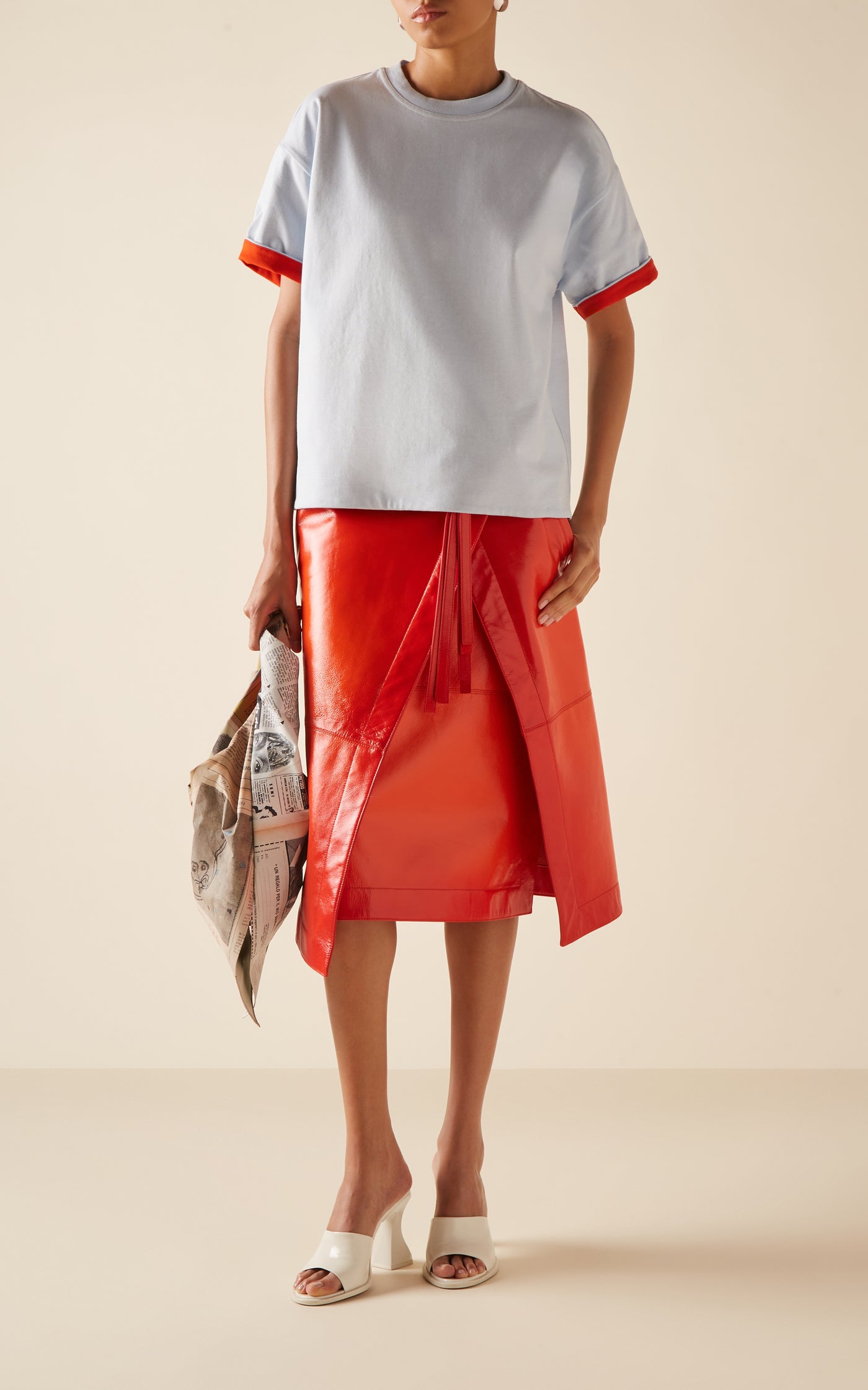 Degrade-Leather Midi Wrap Skirt