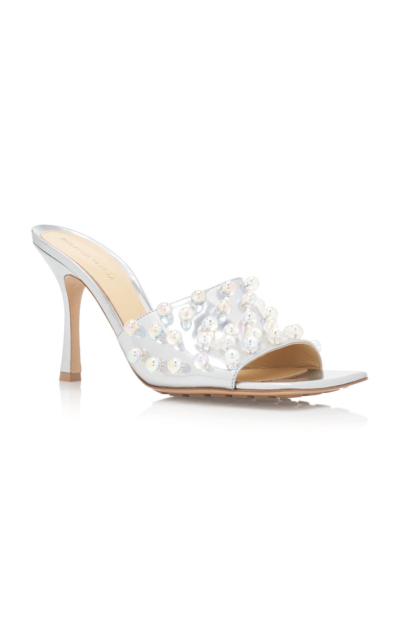 Mirror Sphere Stretch Mule Sandals