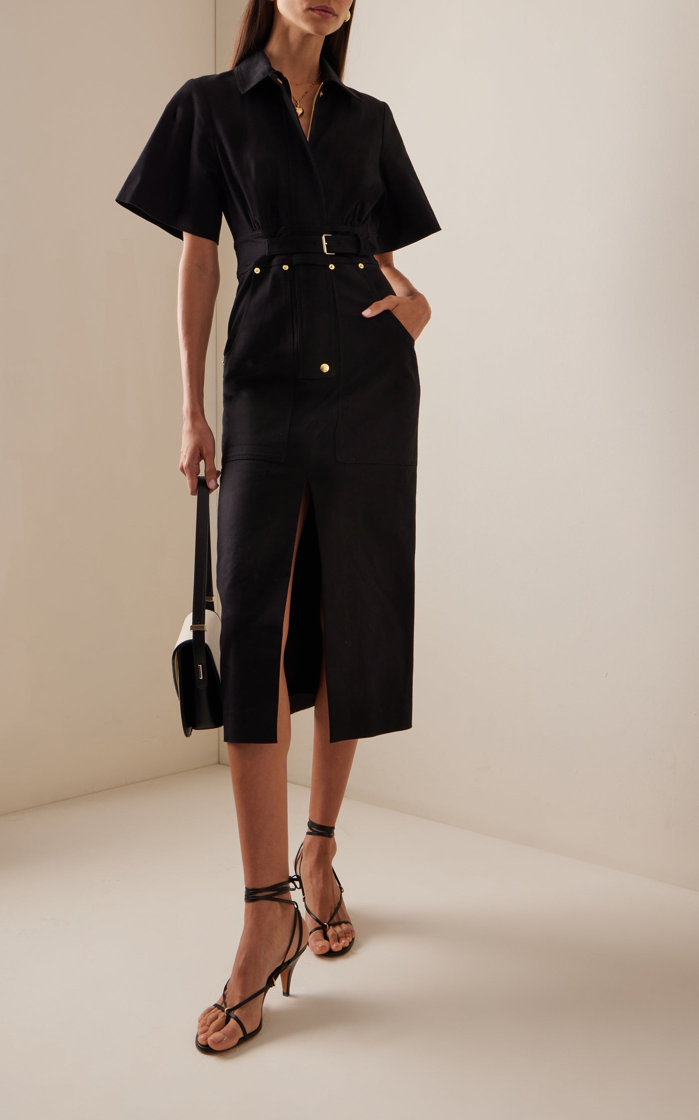 Belted Stretch-Cotton Midi Dress