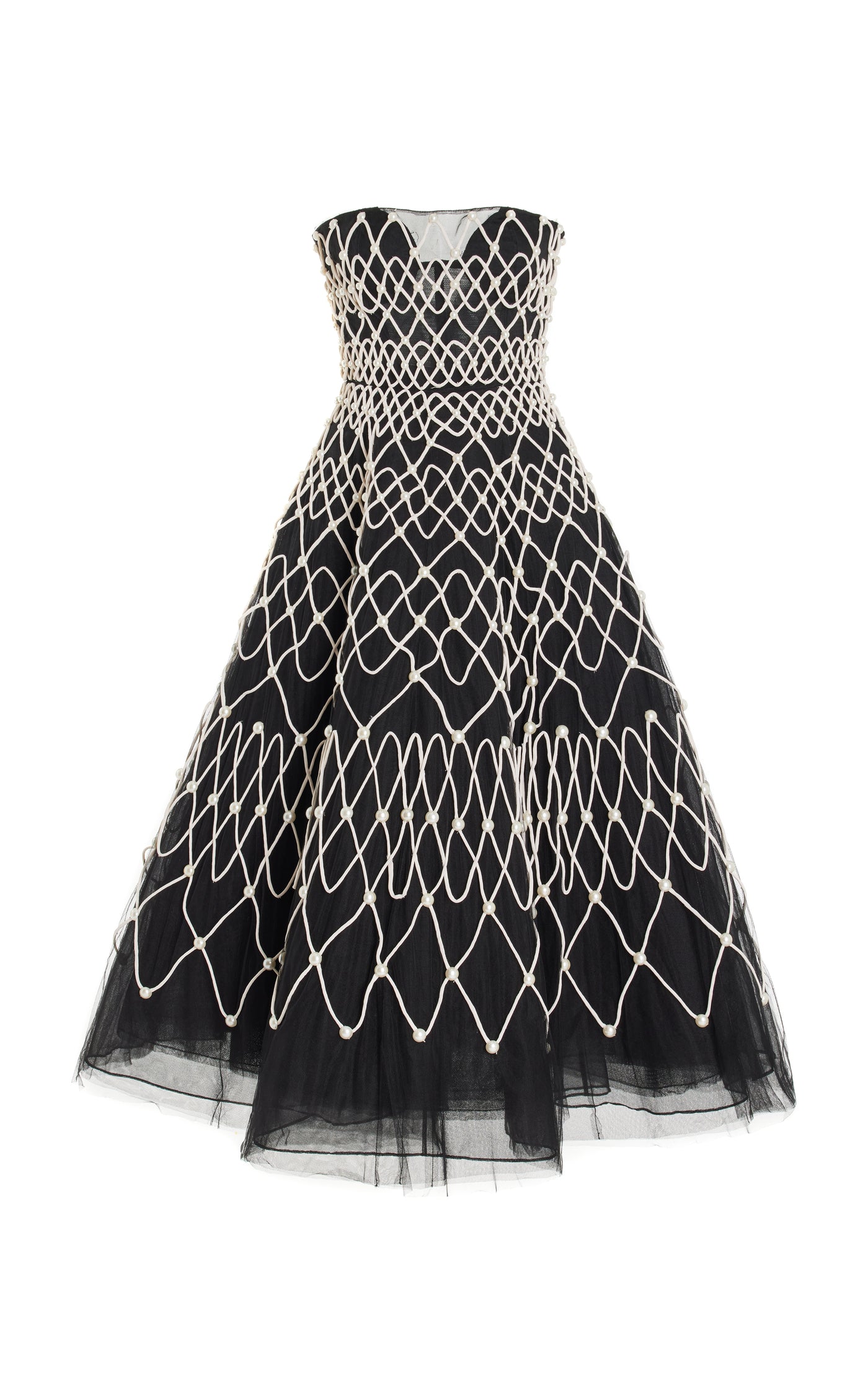 Embroidered Strapless Midi Dress