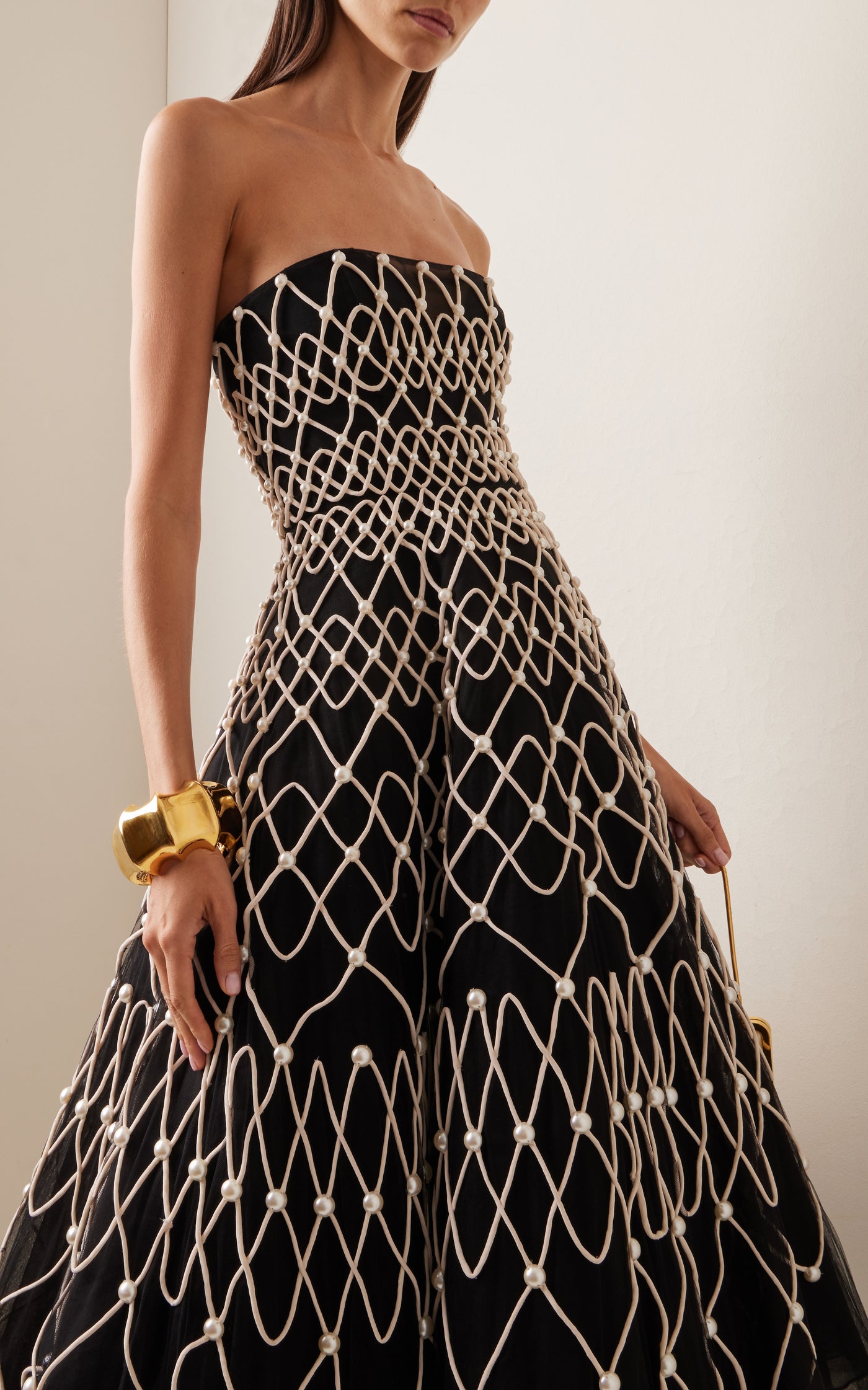 Embroidered Strapless Midi Dress