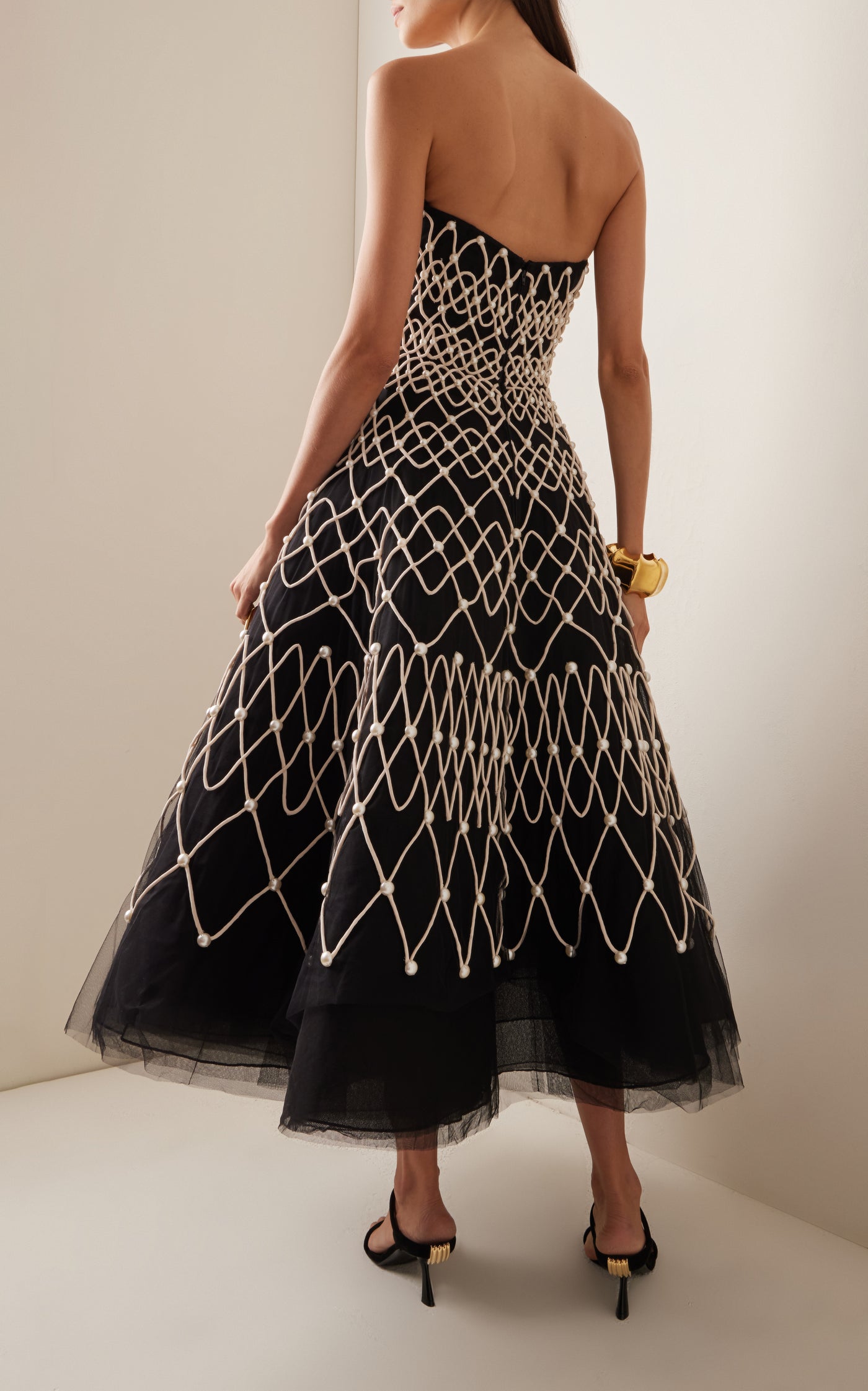 Embroidered Strapless Midi Dress