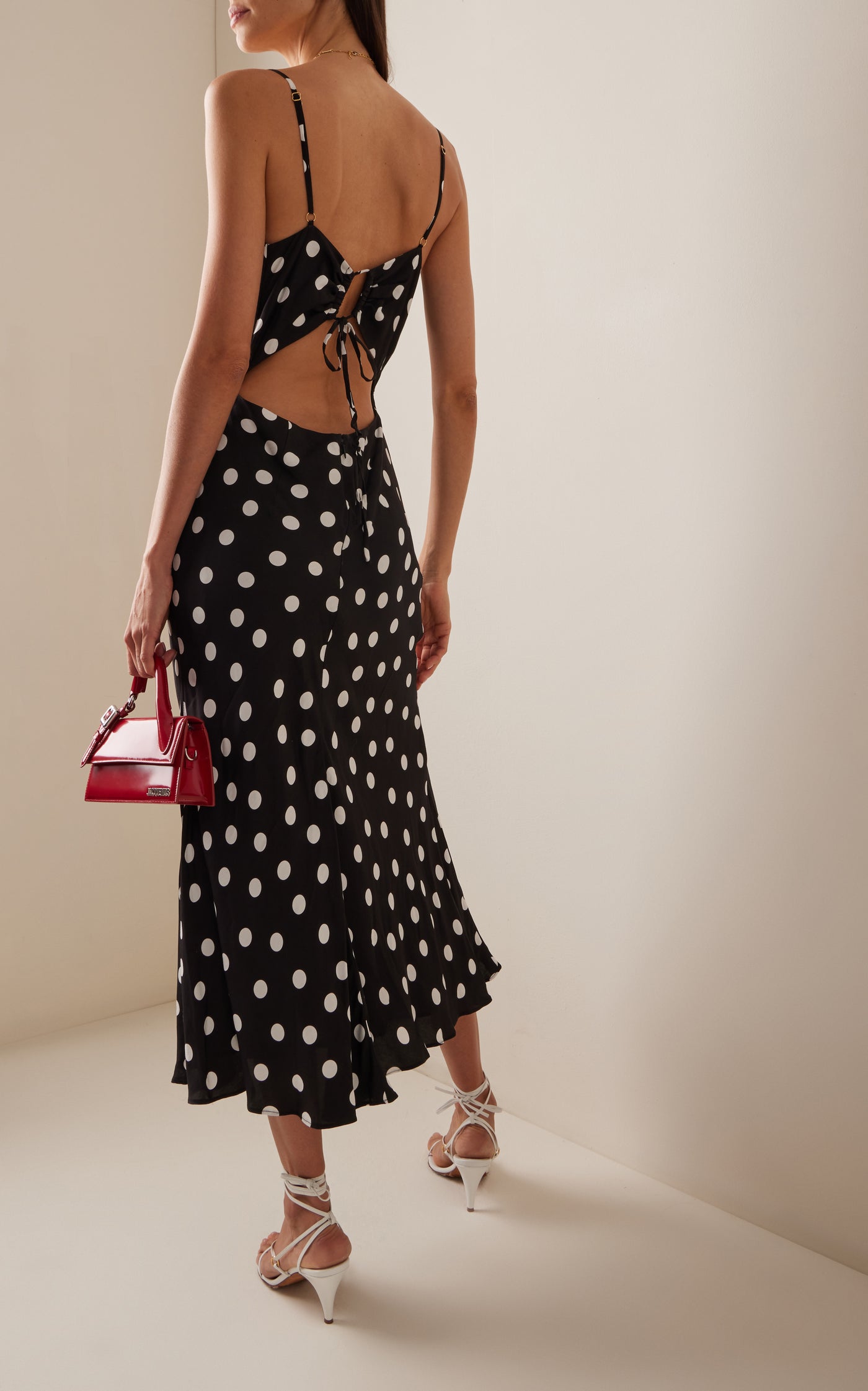 Ruched Polka-Dot Midi Dress