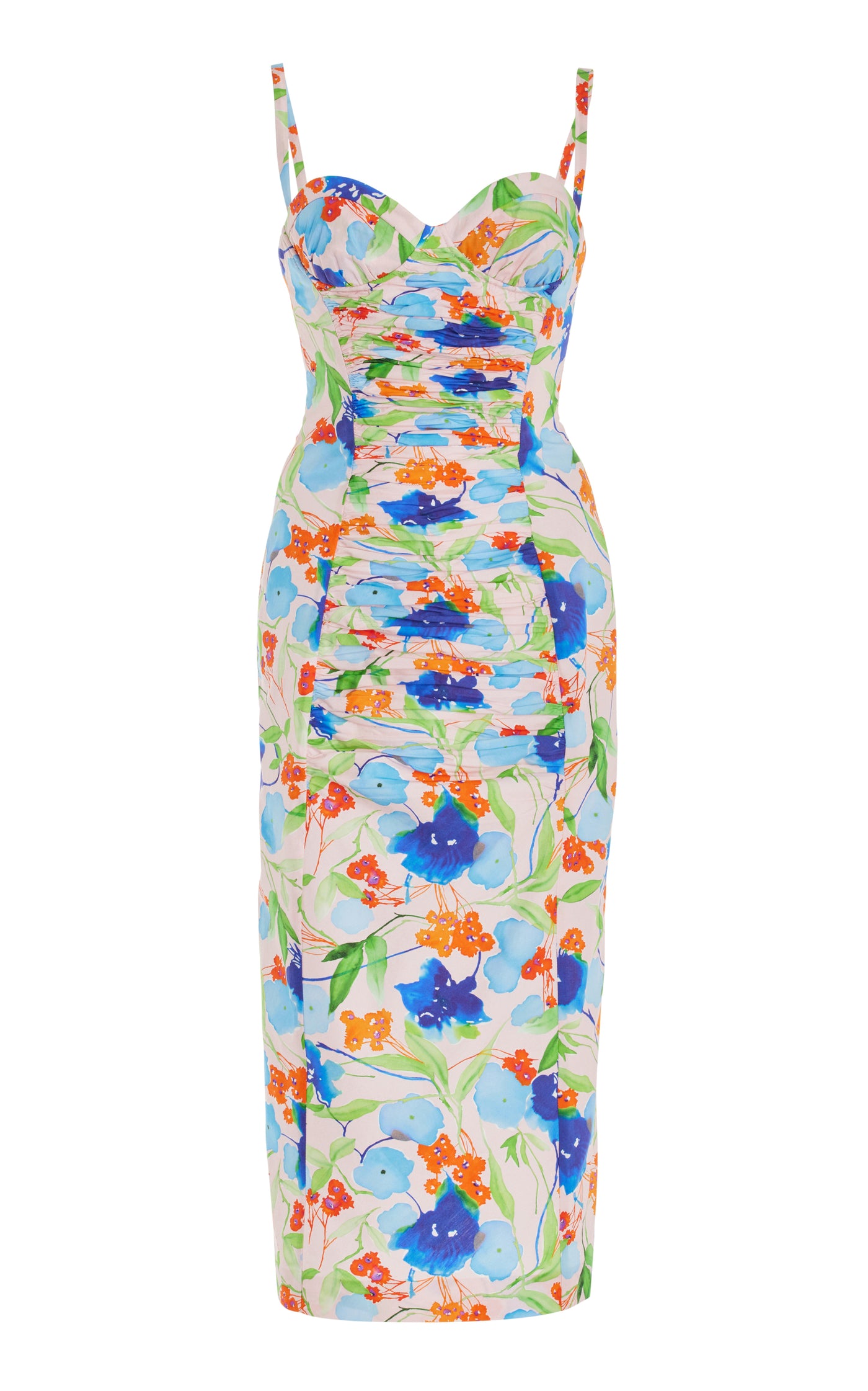 Ruched Cotton Midi Bustier Dress