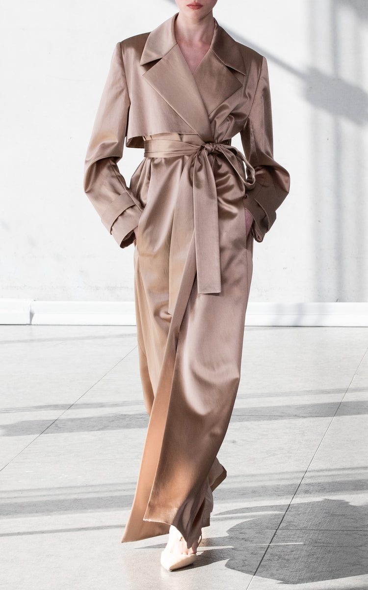 Belted Satin Trench Coat