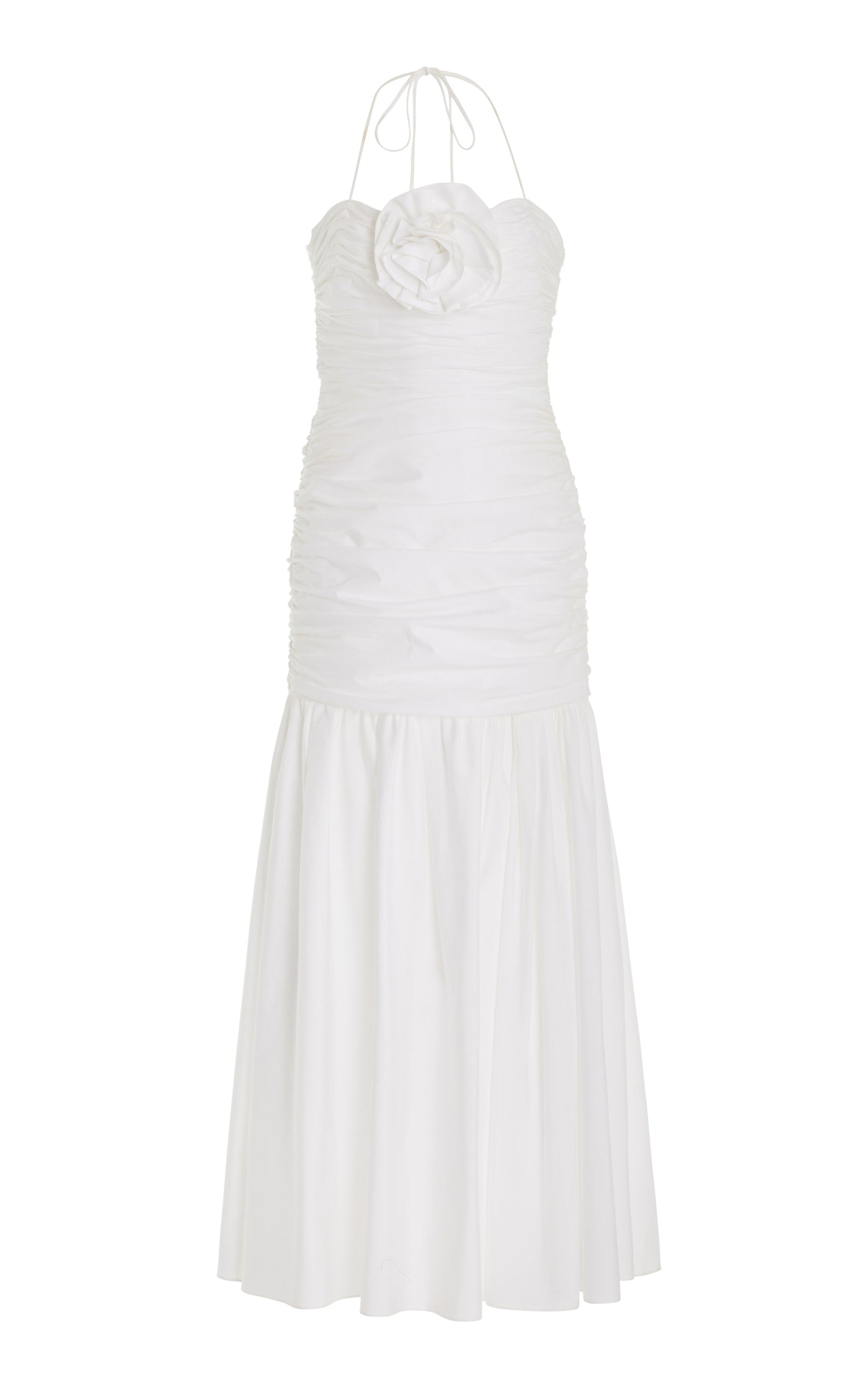 Ruched Cotton-Blend Halter Maxi Dress