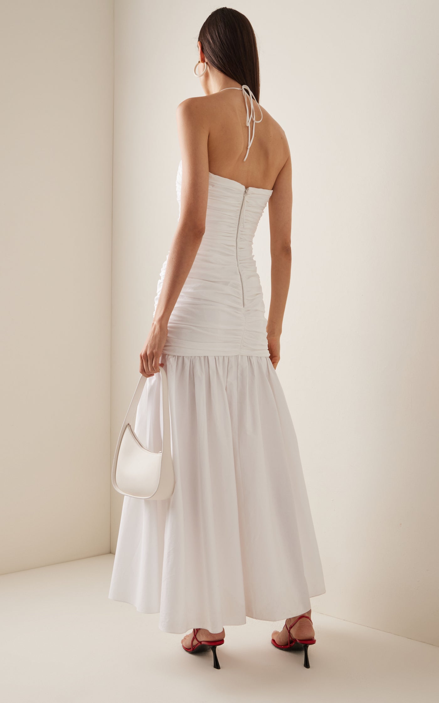 Ruched Cotton-Blend Halter Maxi Dress