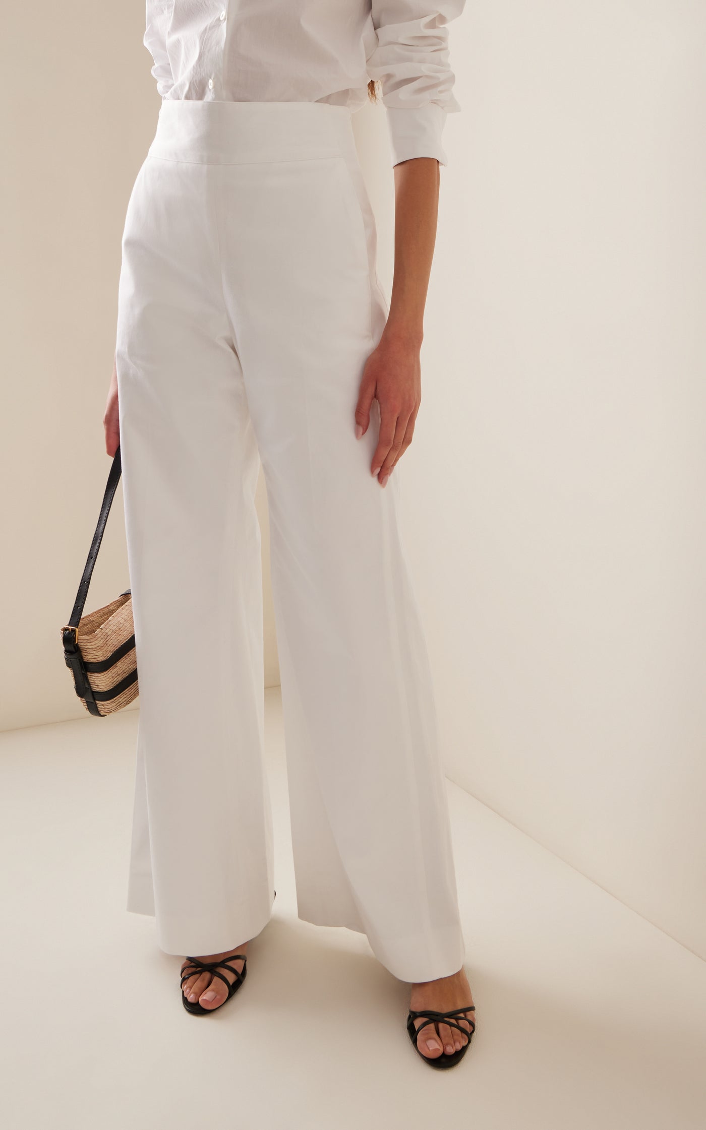 Cropped Cotton-Blend Wide-Leg Pants