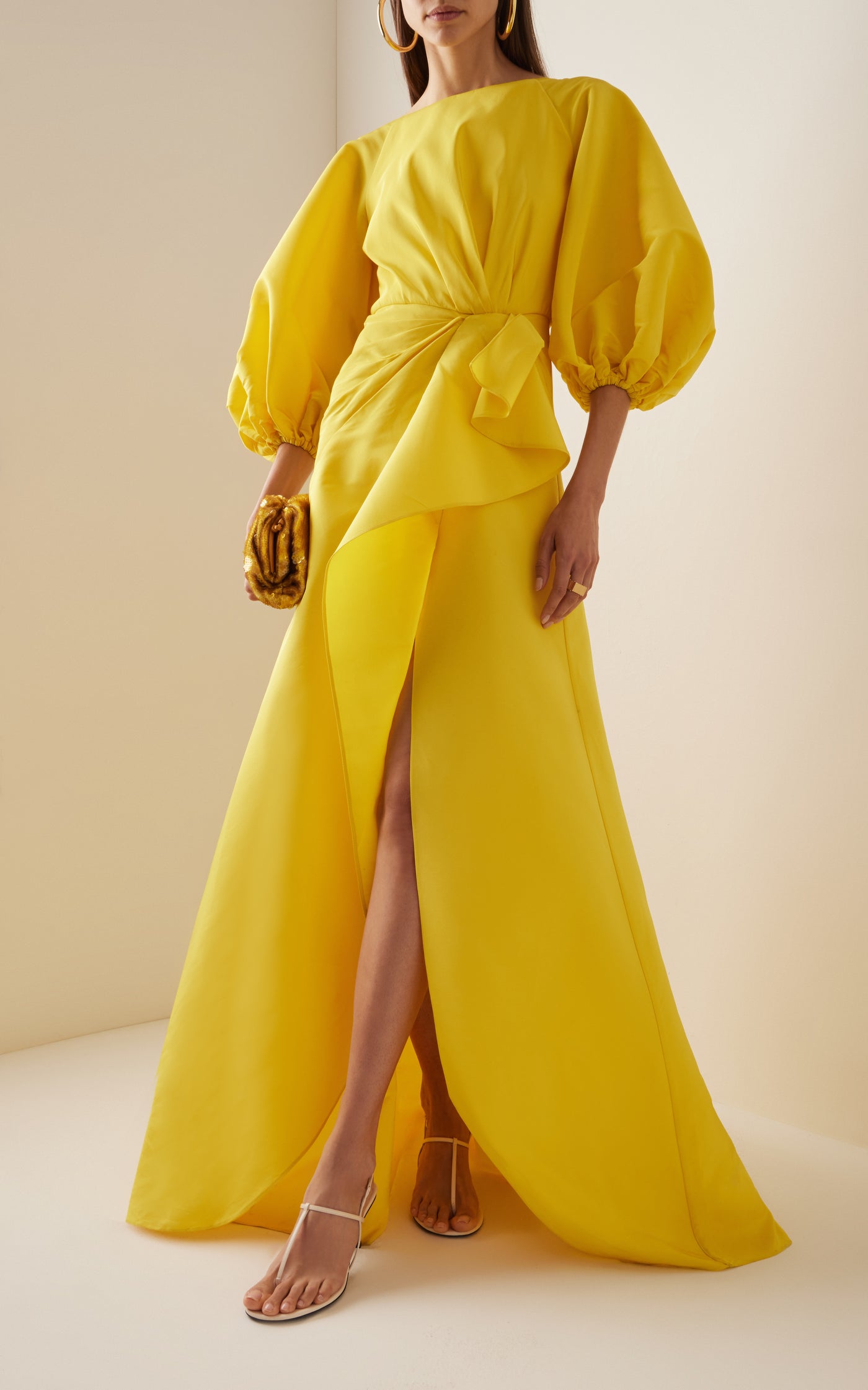 Puff-Sleeve Silk Gown