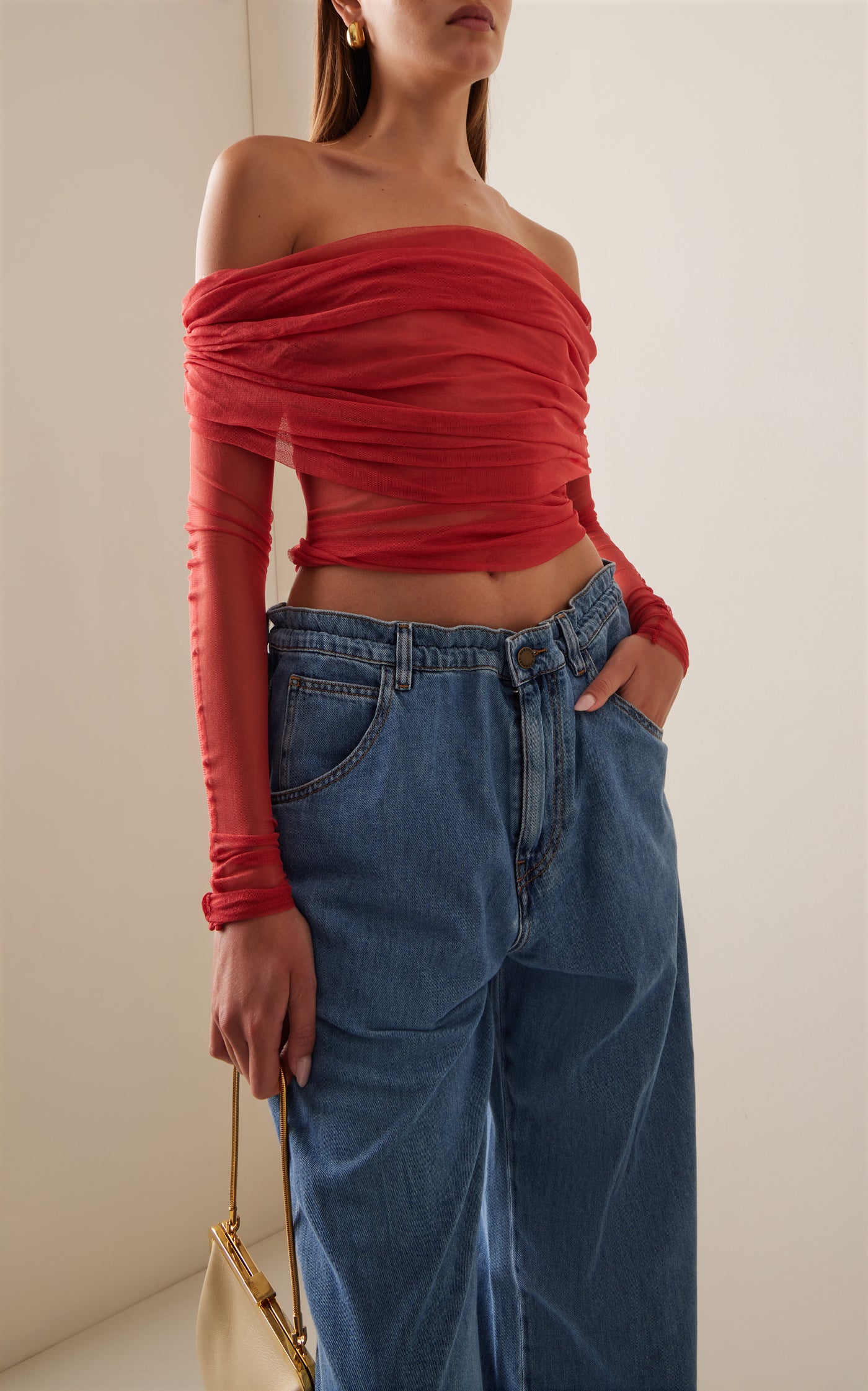 Ruched Off-The-Shoulder Silk Top