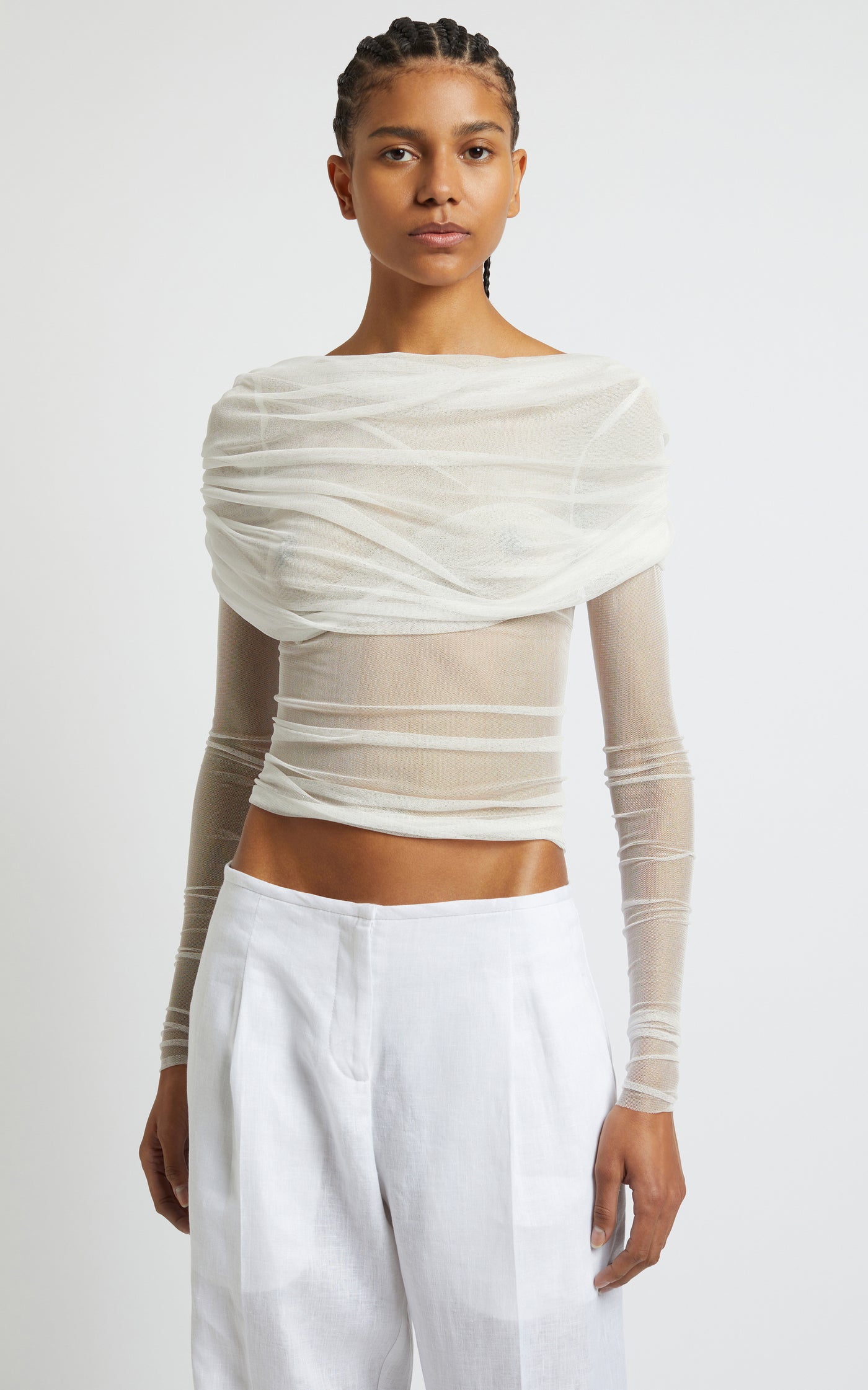 Ruched Off-The-Shoulder Silk Top