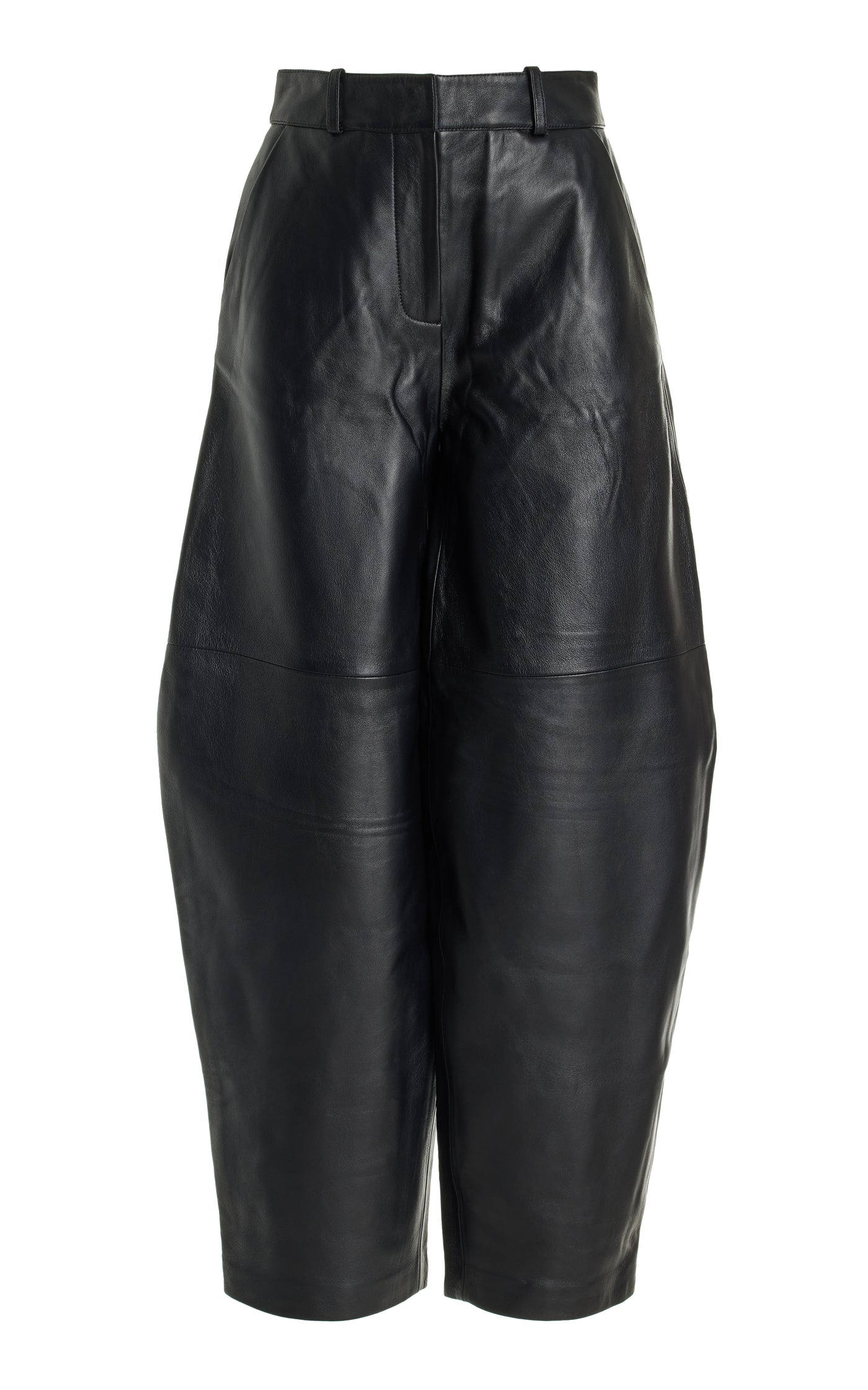 High-Rise Curved-Seam Leather Pants