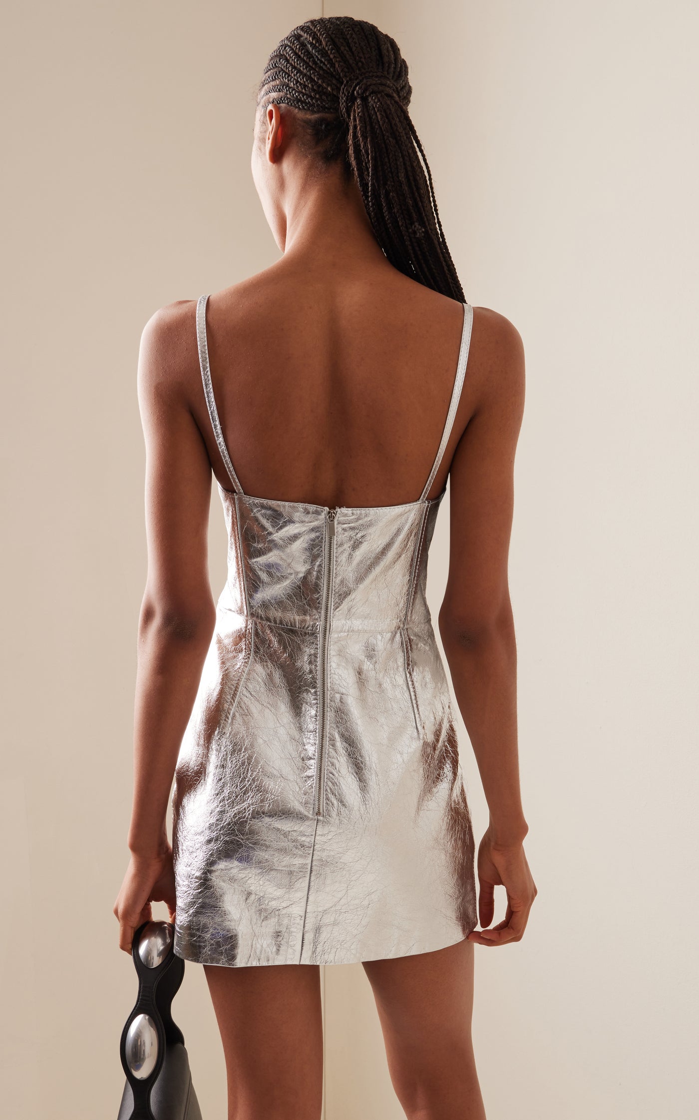 Metallic Crushed Leather Mini Dress