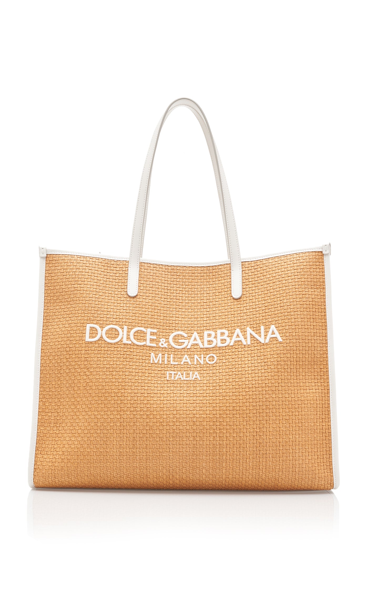 Logo-Embroidered Raffia Tote Bag