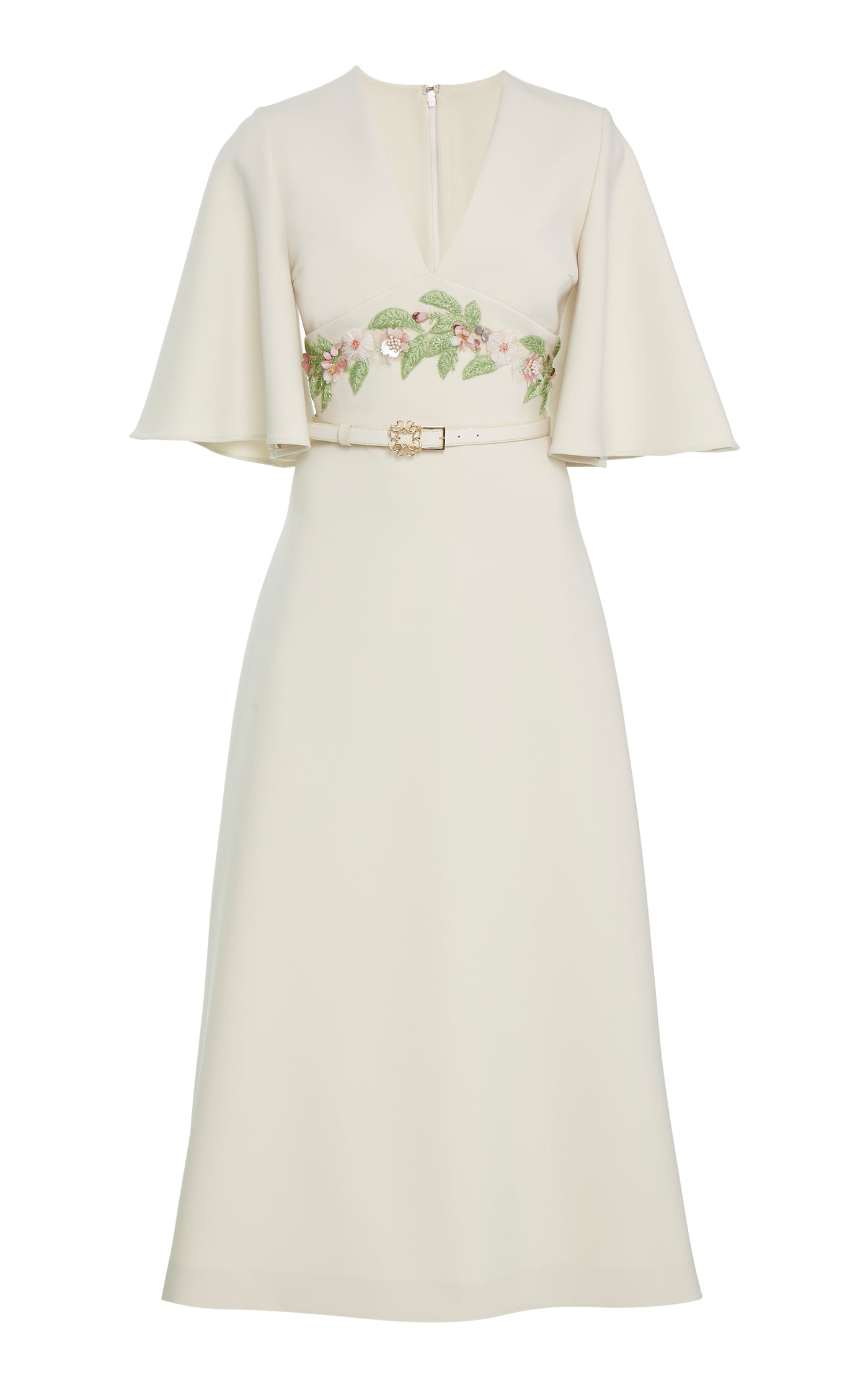 Embroidered Cady Midi Dress