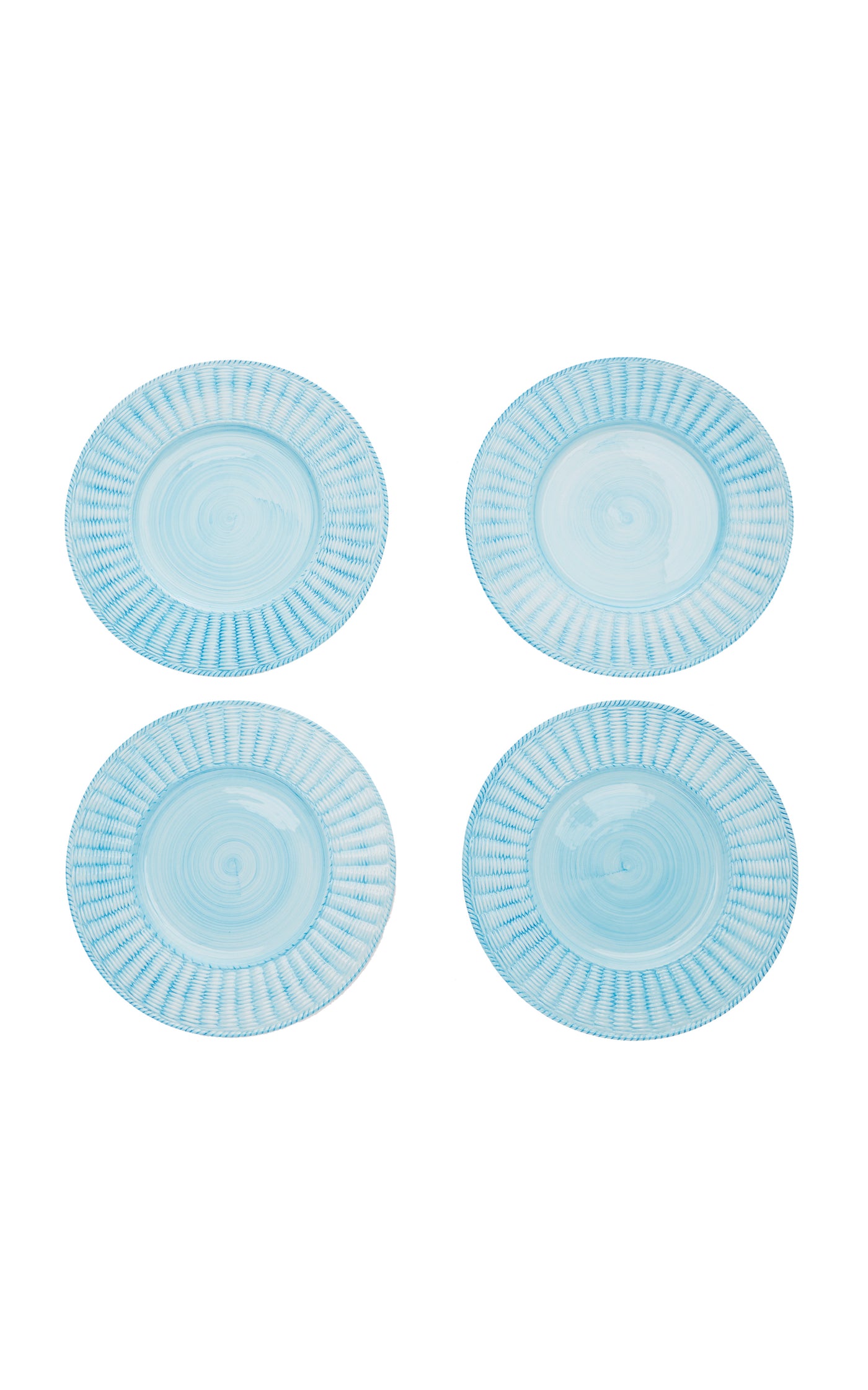 Set-Of-Four Hand-Painted Ceramic Wicker Salad Plates